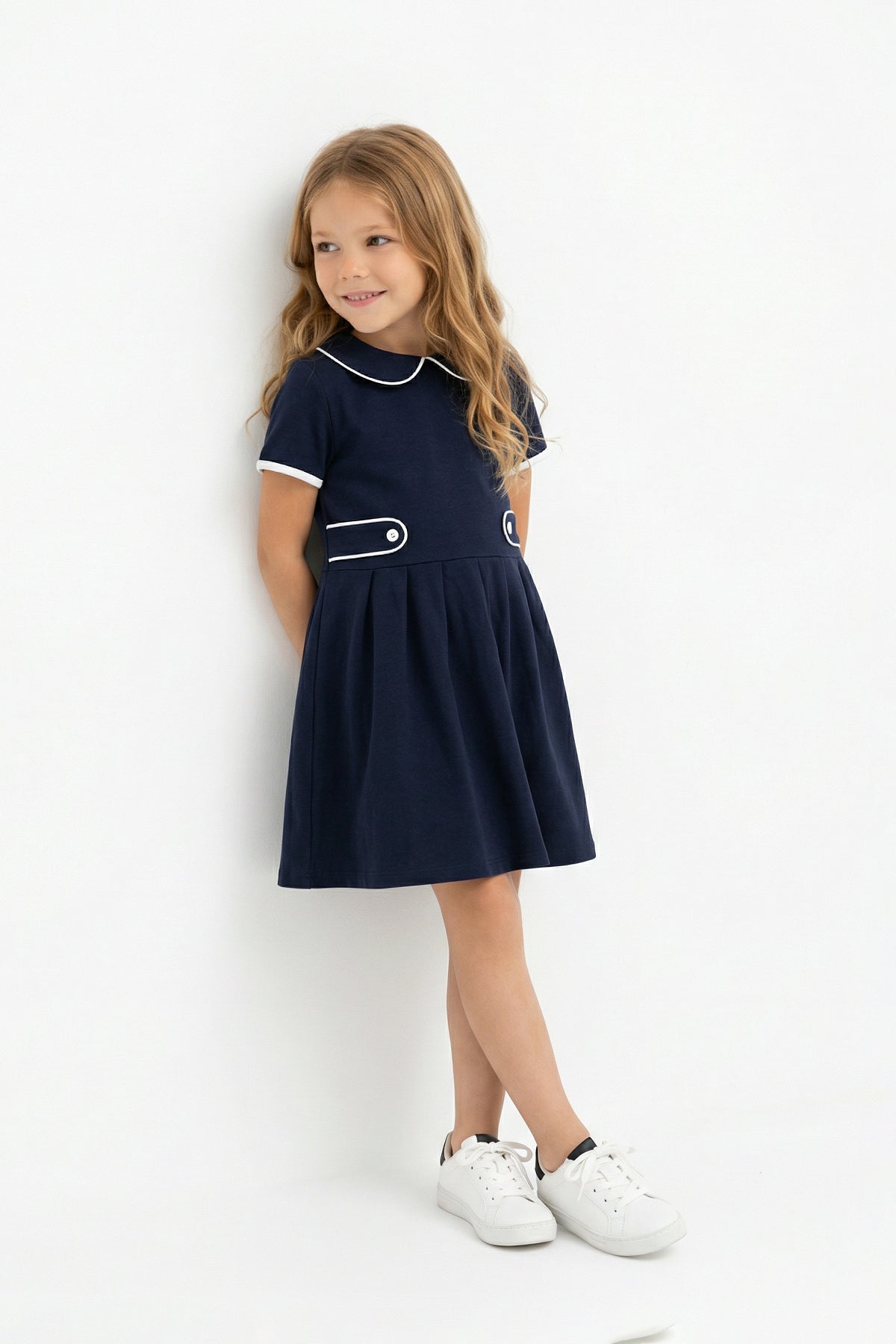 Girls' Peter Pan Collar Mini Jersey Dress