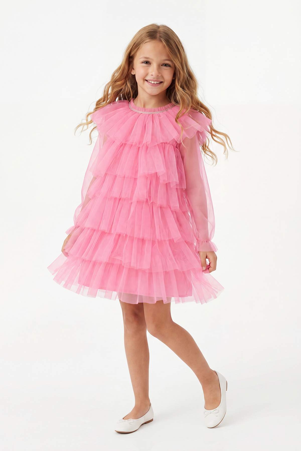 Girls' Pink Striped Midi Dress