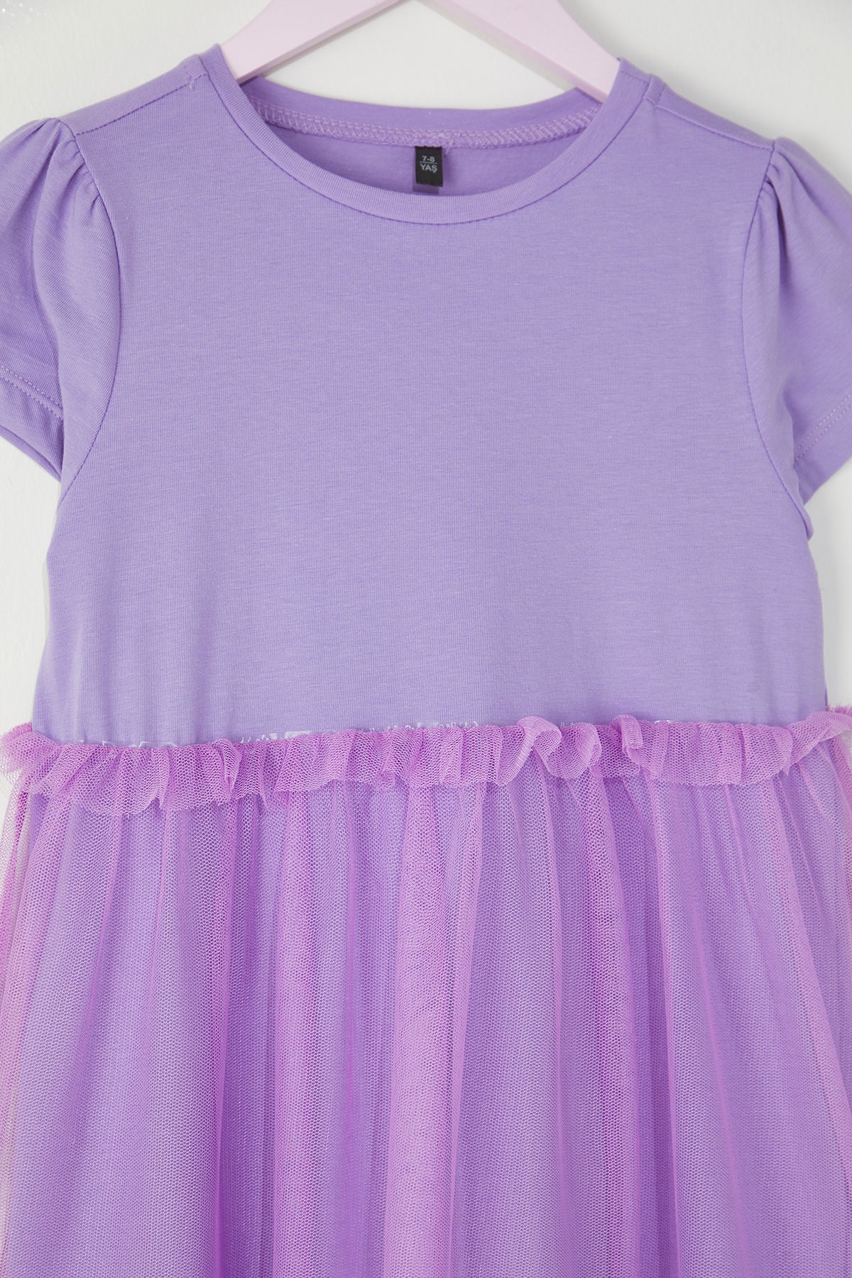 Girls' Lilac Cotton Short-Sleeve Tutu Mini Dress