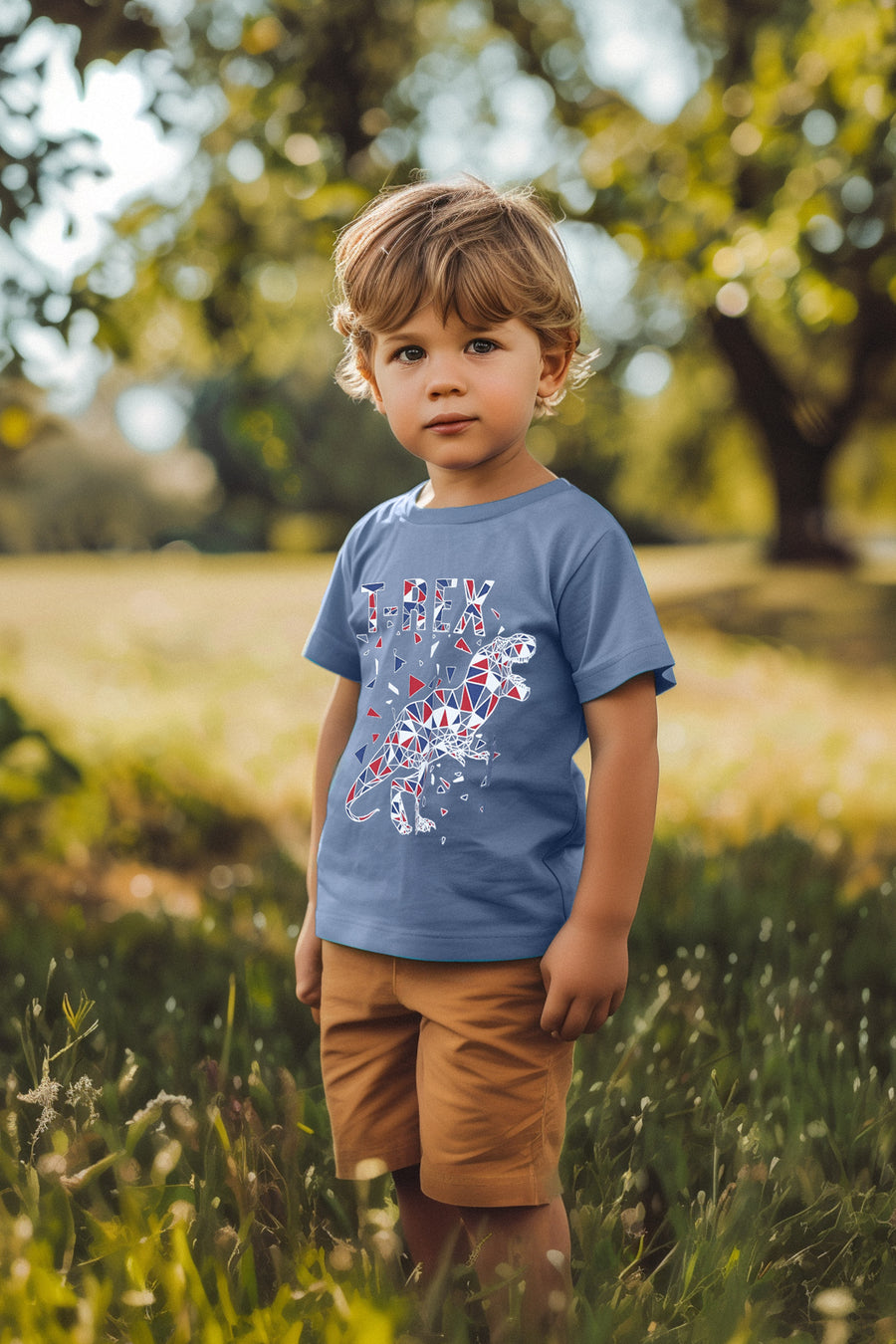 Boys' Indigo Dinosaur-Print Cotton T-Shirt
