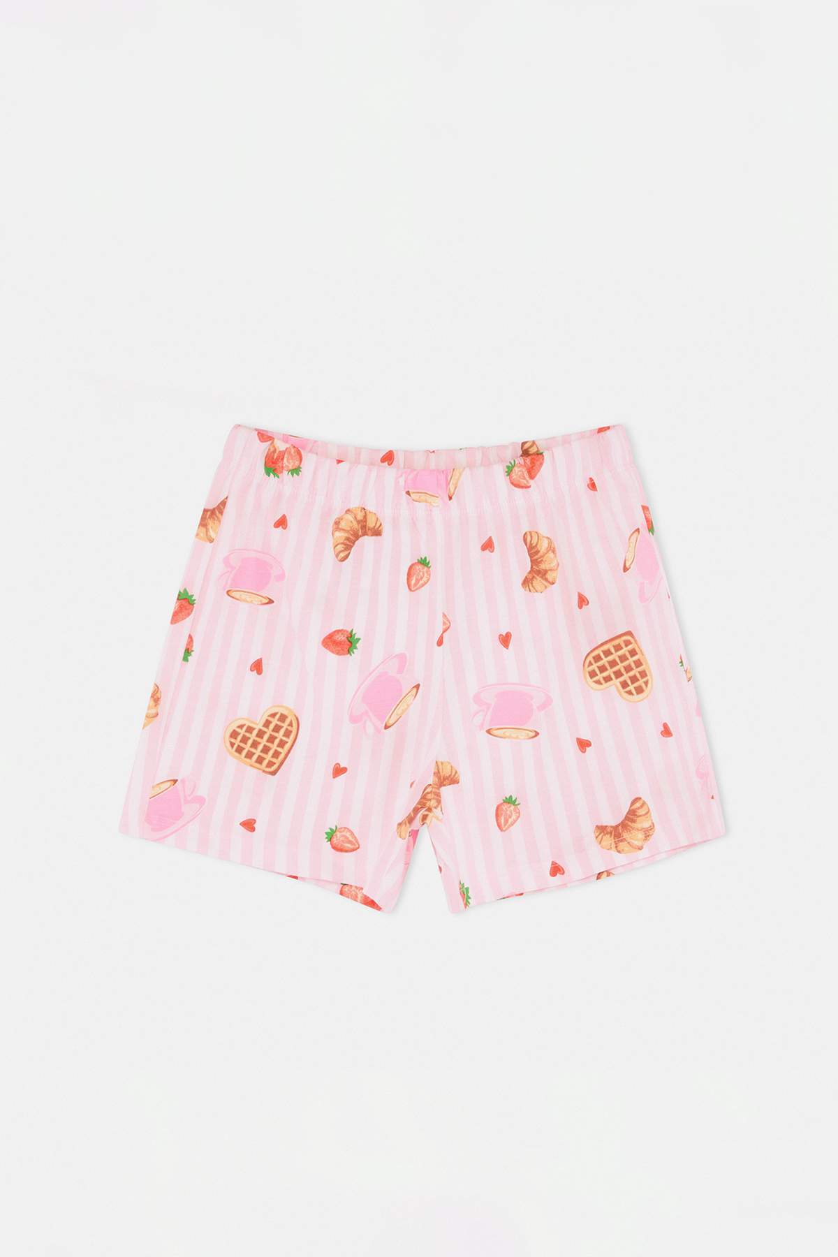 Girls' Pink Striped Treat-Print Shirt & Shorts Pyjama Set