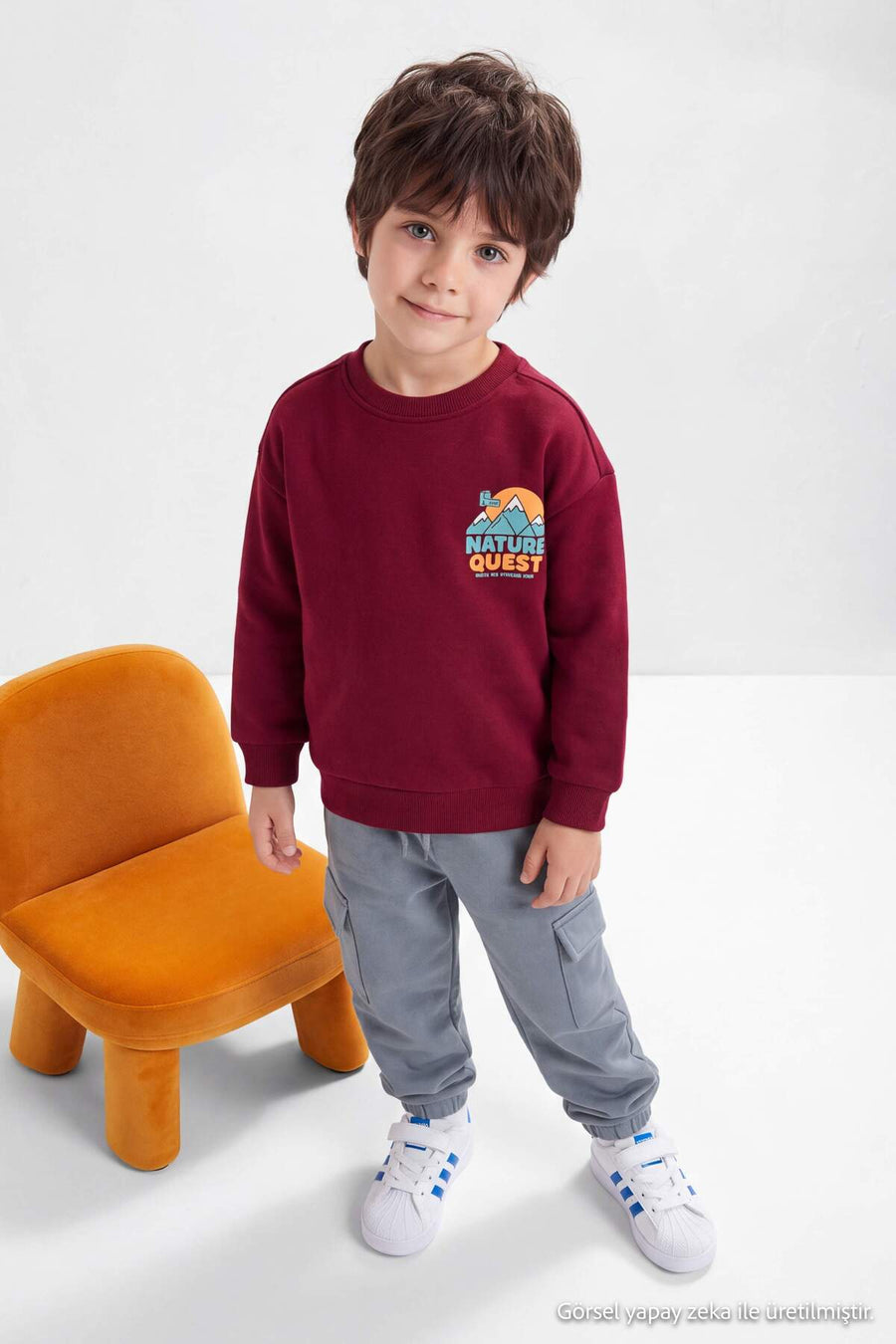 Boys' Burgundy Sweatshirt & Grey Cargo Jogger Set