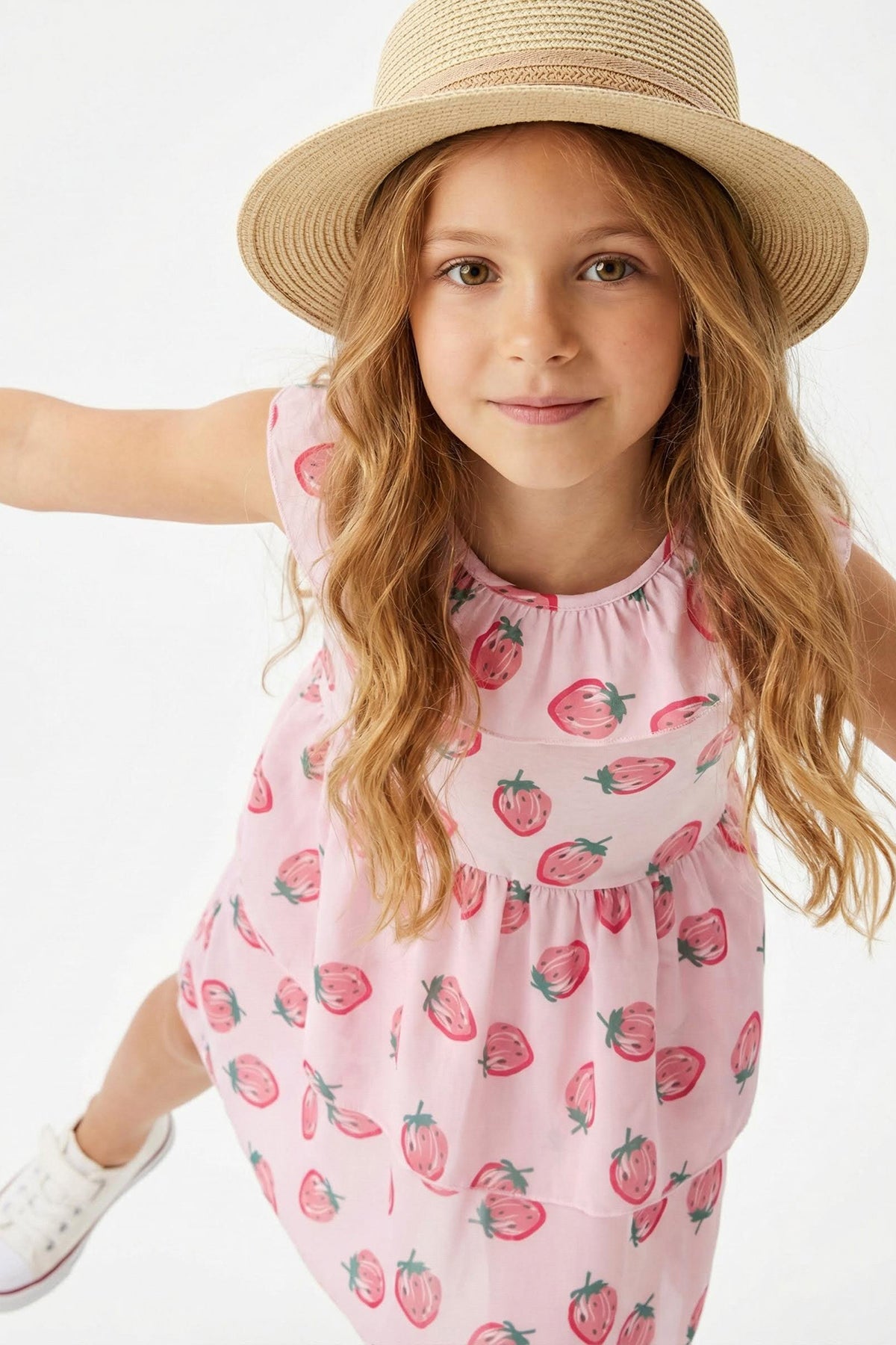 Girls' Ecru Heart-Print Short-Sleeve Mini Dress