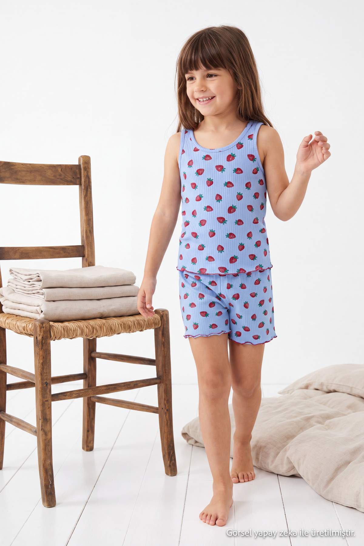 Girls' Strawberry-Print Pyjama Set