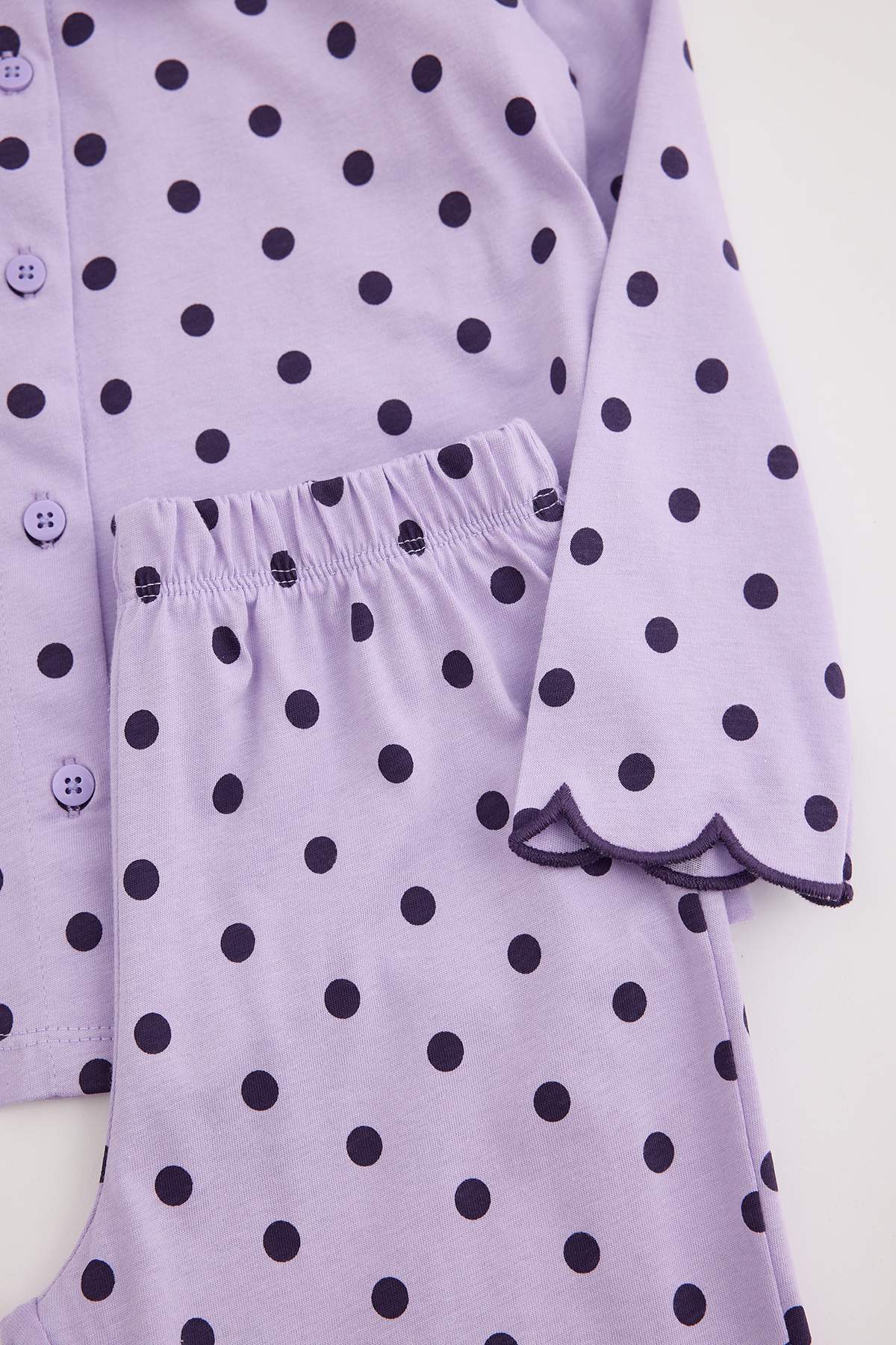 Girls' Lilac Polka-Dot Pyjama Set