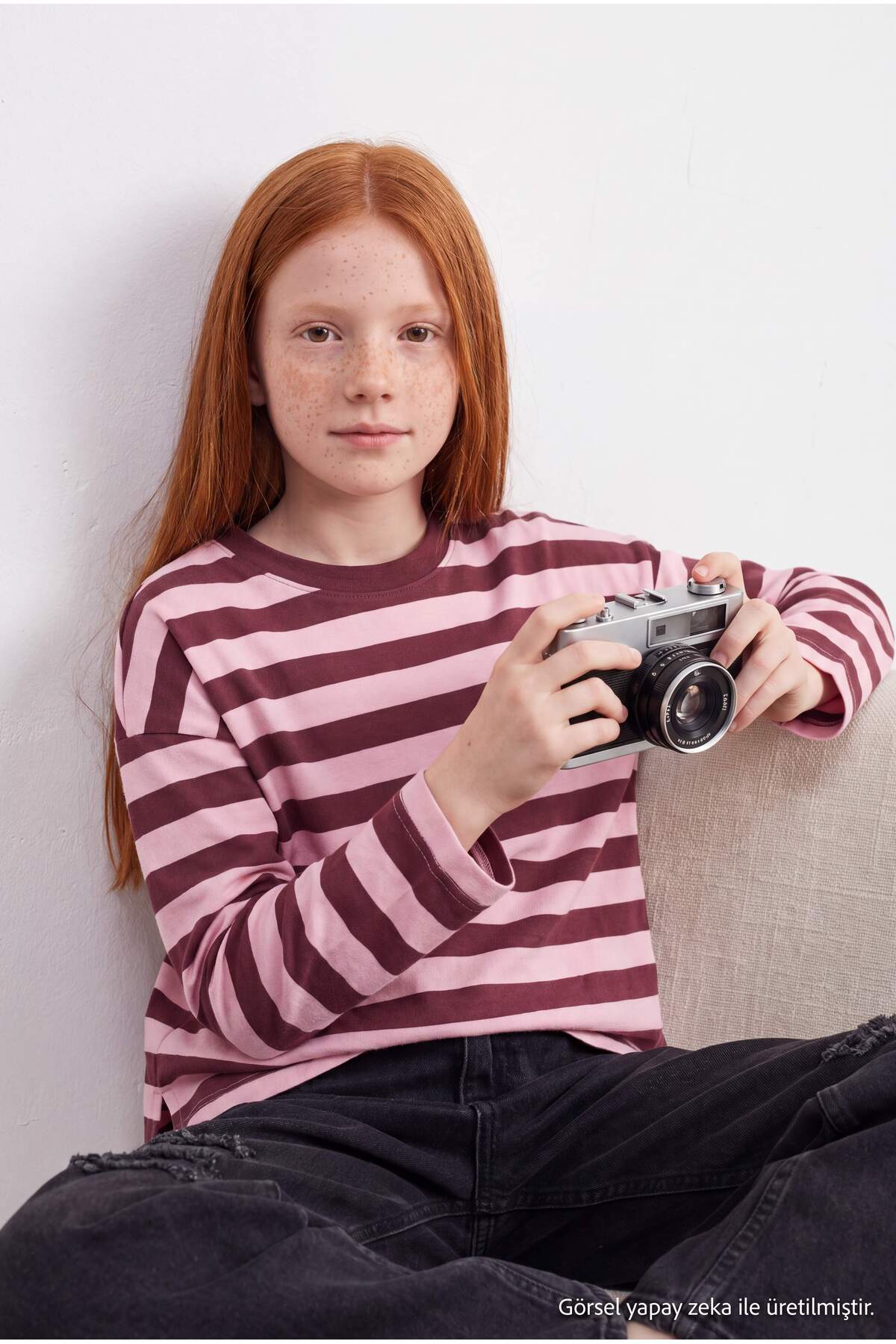 Girls' Burgundy Striped Knit Sweatshirt