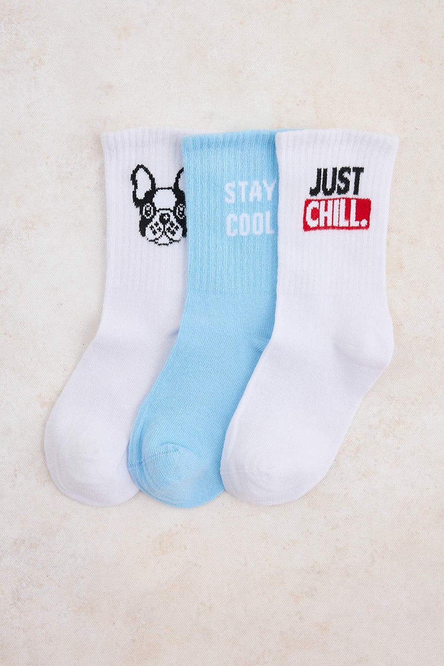 Kids' White Slogan Crew Socks 3-Pack