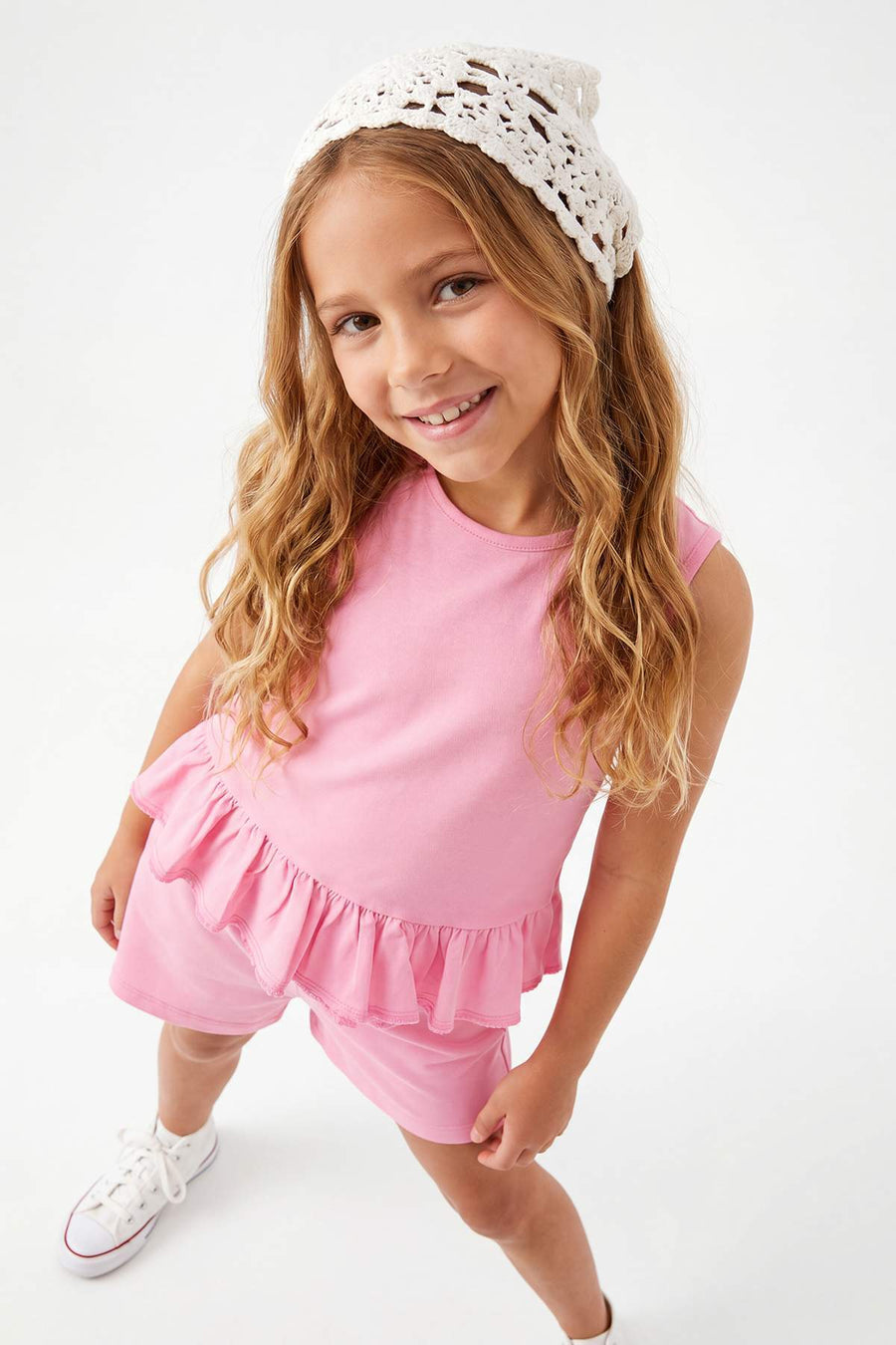 Girls' Cotton Ruffle Sleeveless Two-Piece Set