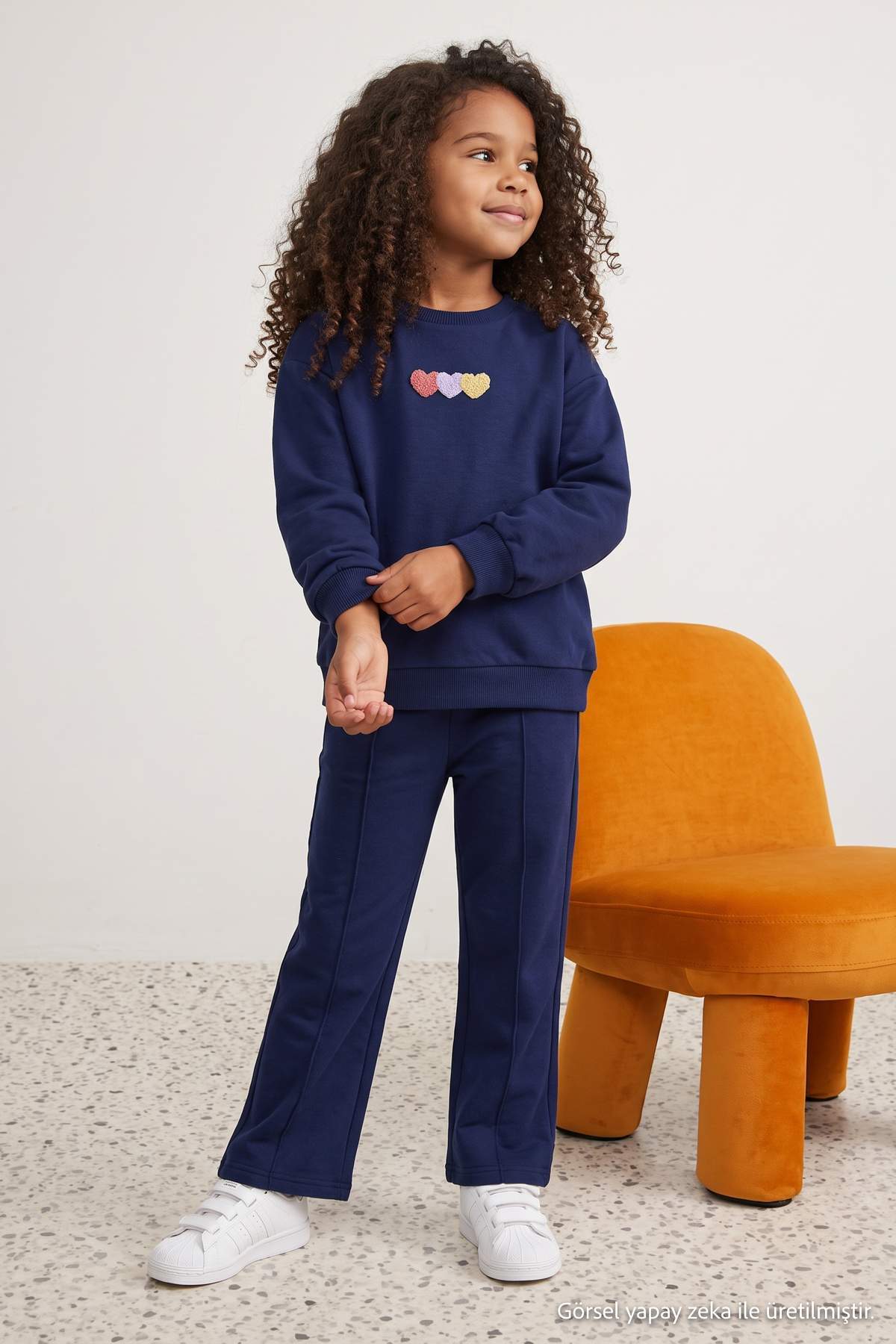 Girls' Grey Marl Heart Oversized Two-Piece Set