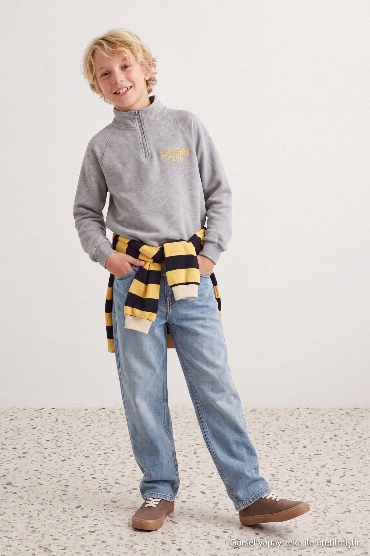 Boys' Embroidered Half-Zip Thick Sweatshirt