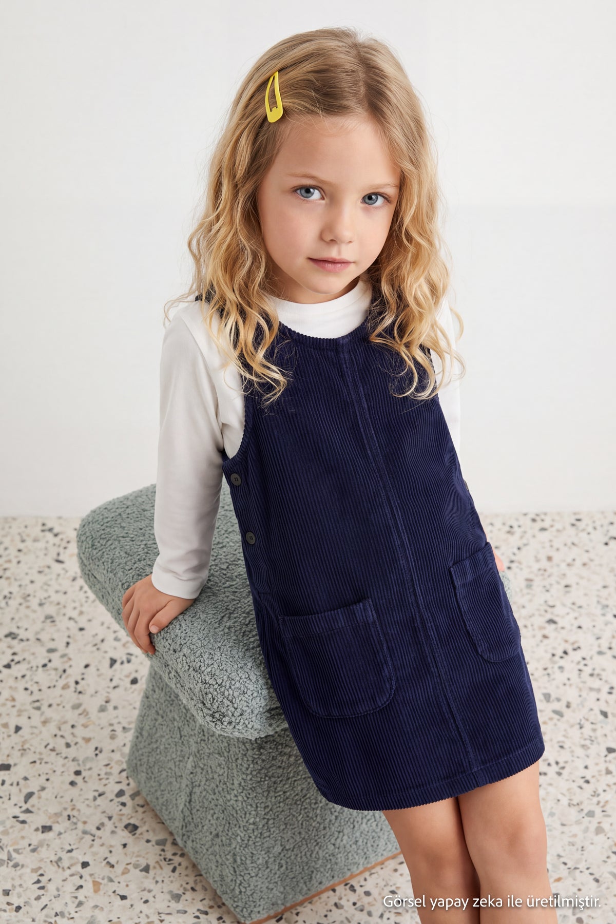 Girls' Navy Velvet Mini Dress