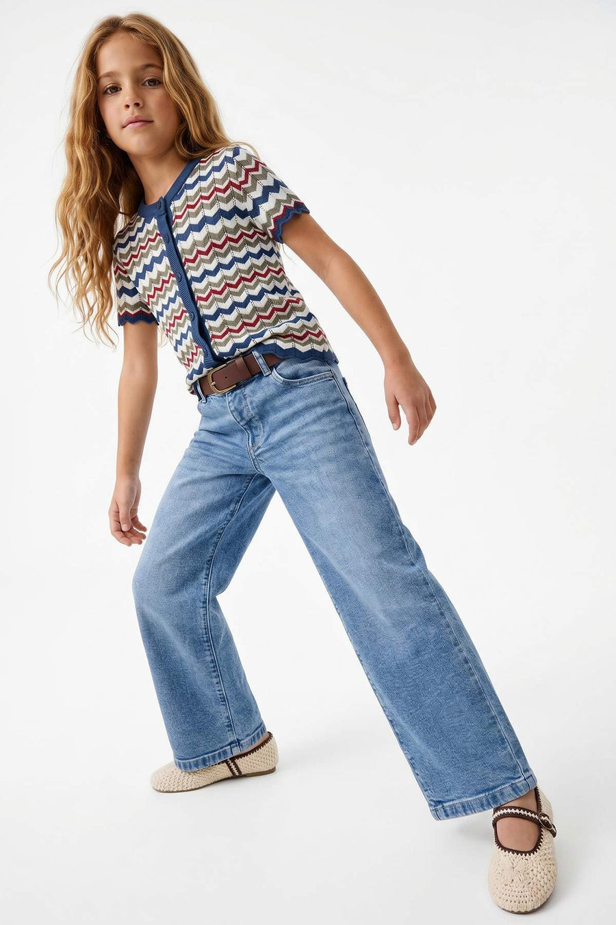Girls' Blue V-Neck Knit Top