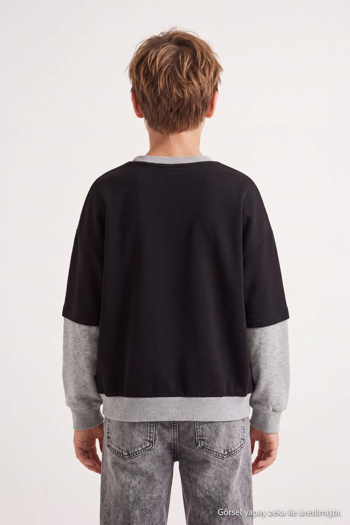 Boys' Black Slogan Layered-Sleeve Sweatshirt