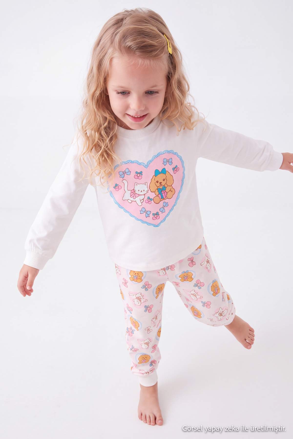 Girls' Pink Heart-Print Pyjama Set