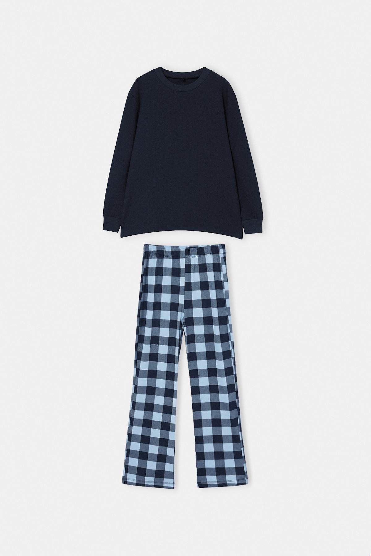 Boys' Navy Top & Checked Trousers Pyjama Set