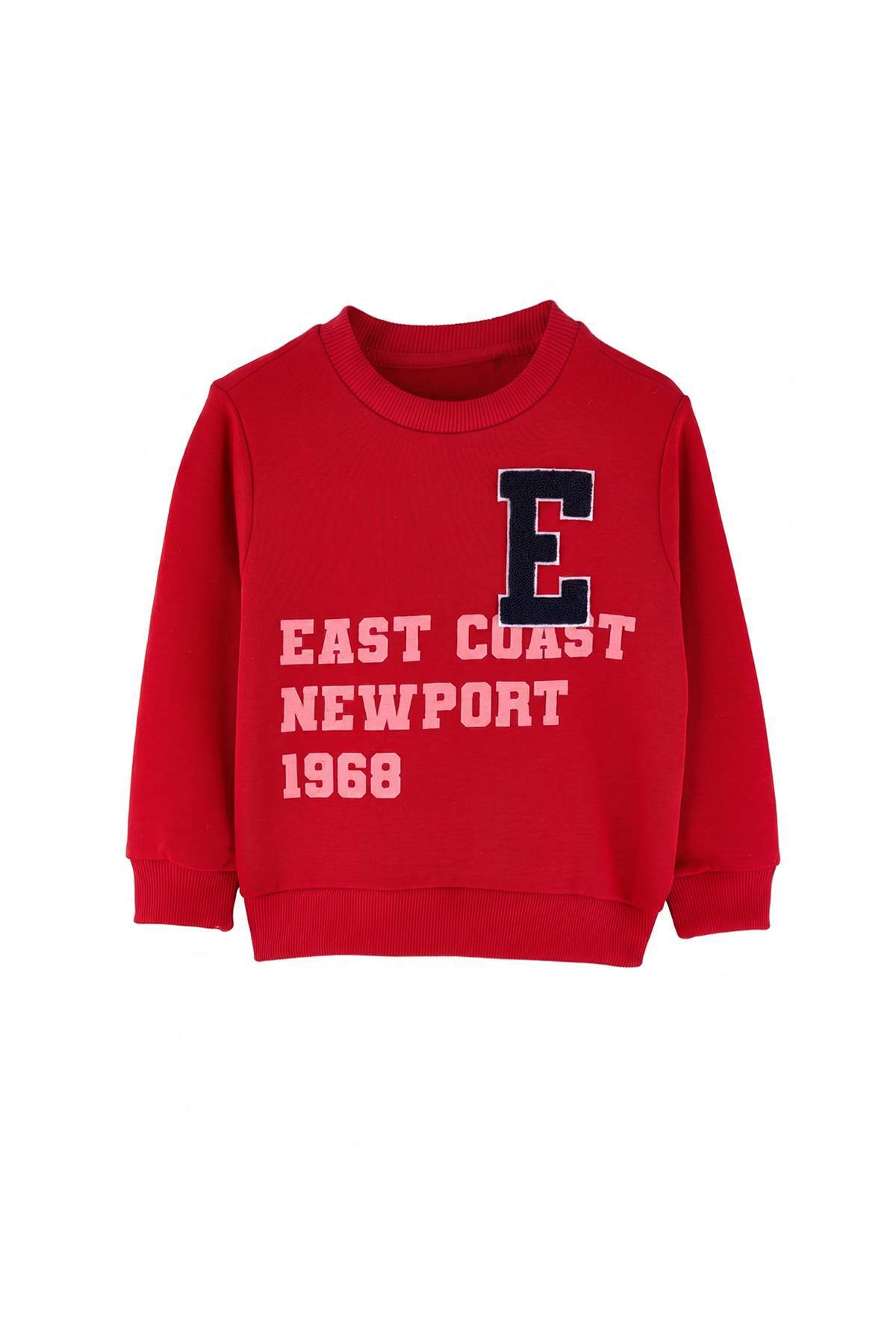 Boys' Red Embroidered Thick Cotton Sweatshirt
