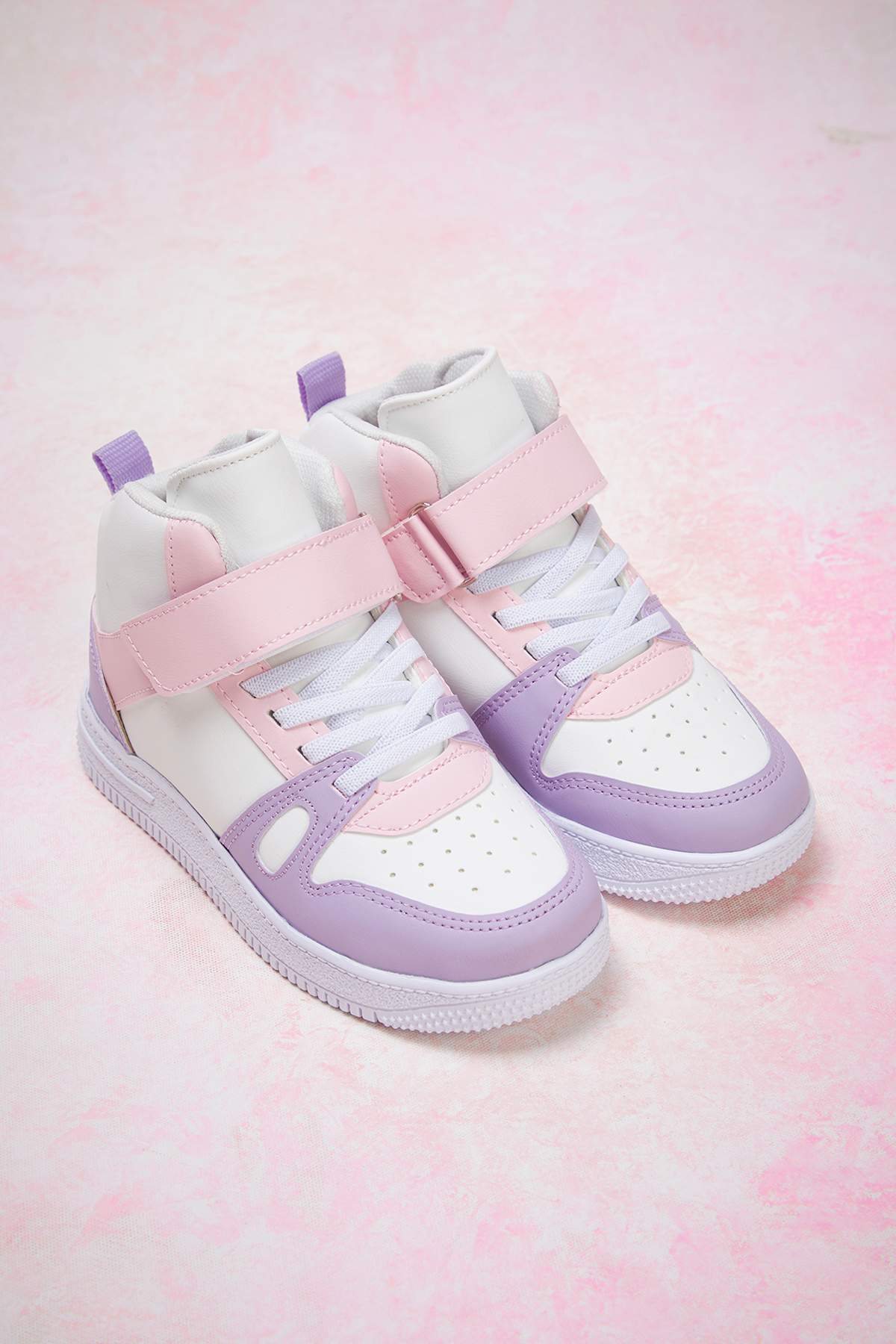 Girls' Purple Colour-Block Velcro & Lace Sneakers