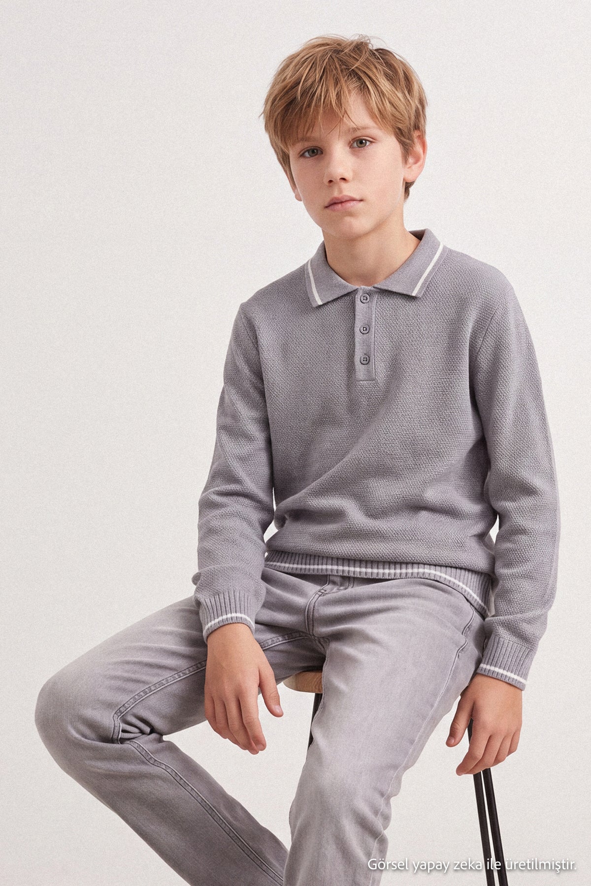 Boys' Grey Marl Polo-Collar School Jumper