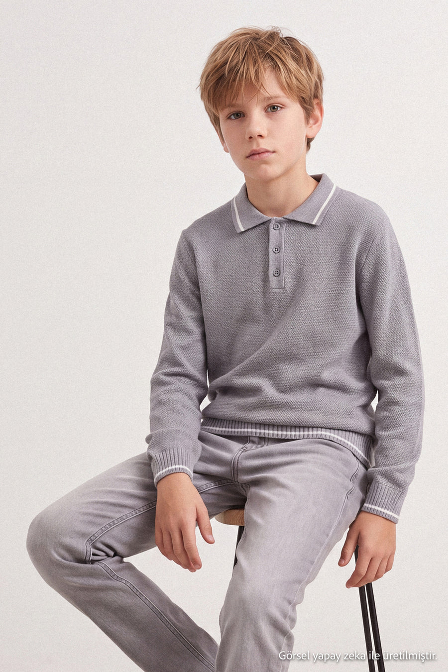 Boys' Grey Marl Polo-Collar School Jumper