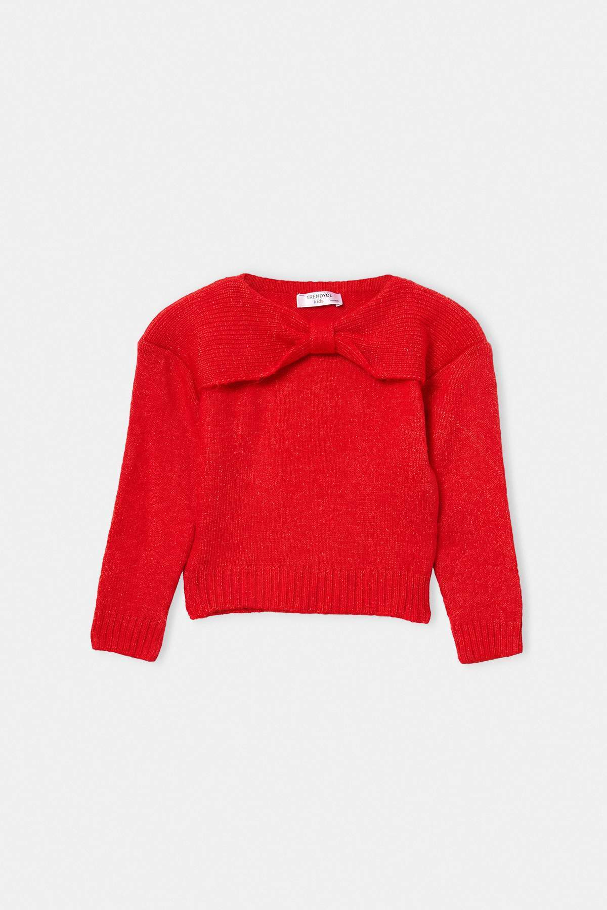 Girls' Red Bow-Front Festive Jumper