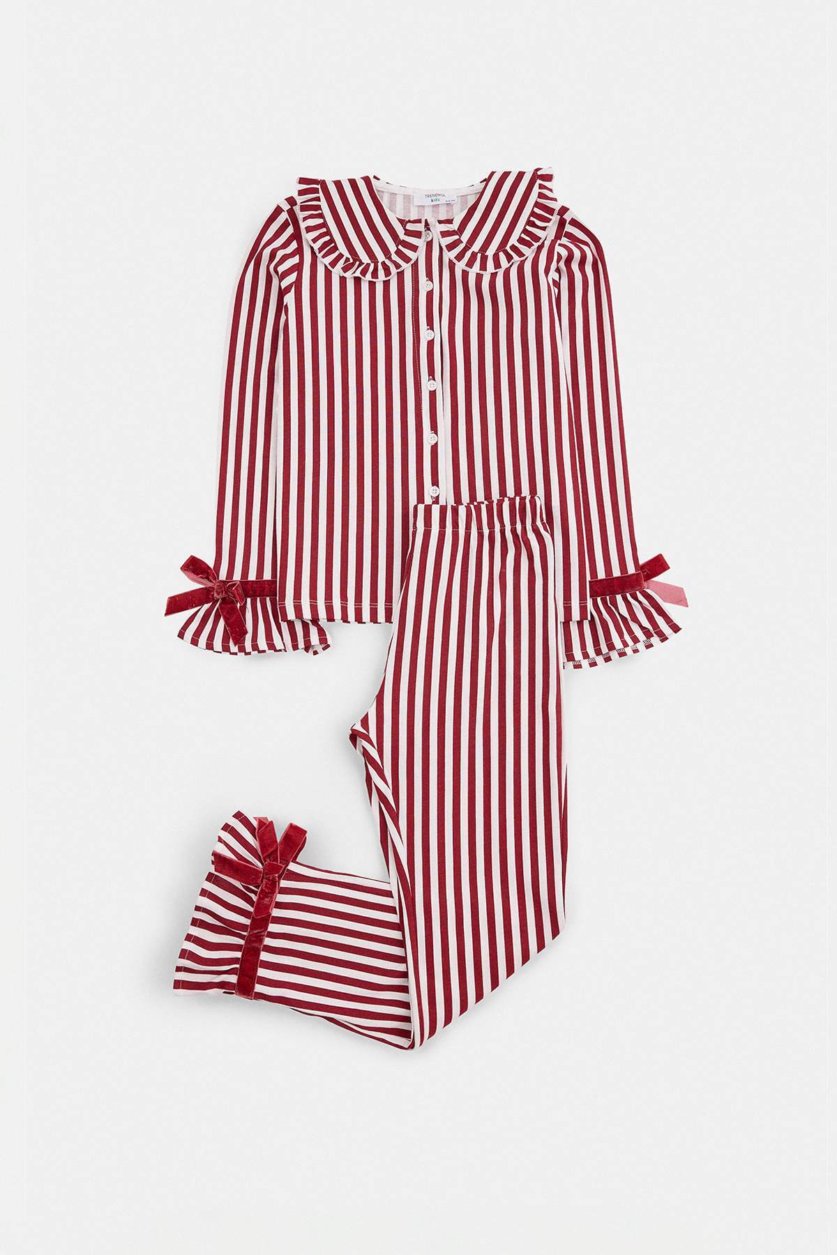 Girls' Burgundy Striped Bow Pyjama Set