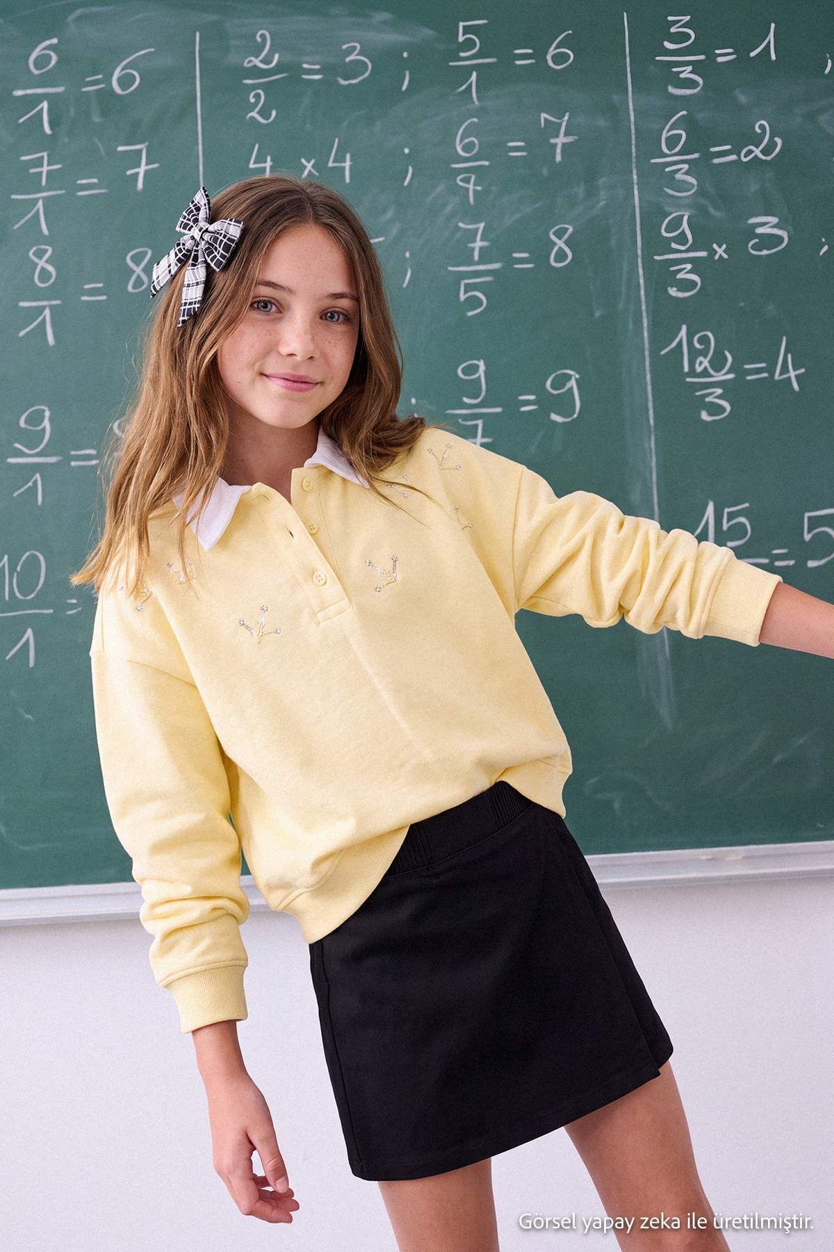 Girls' Cotton Gabardine School Skirt with Elastic Waist