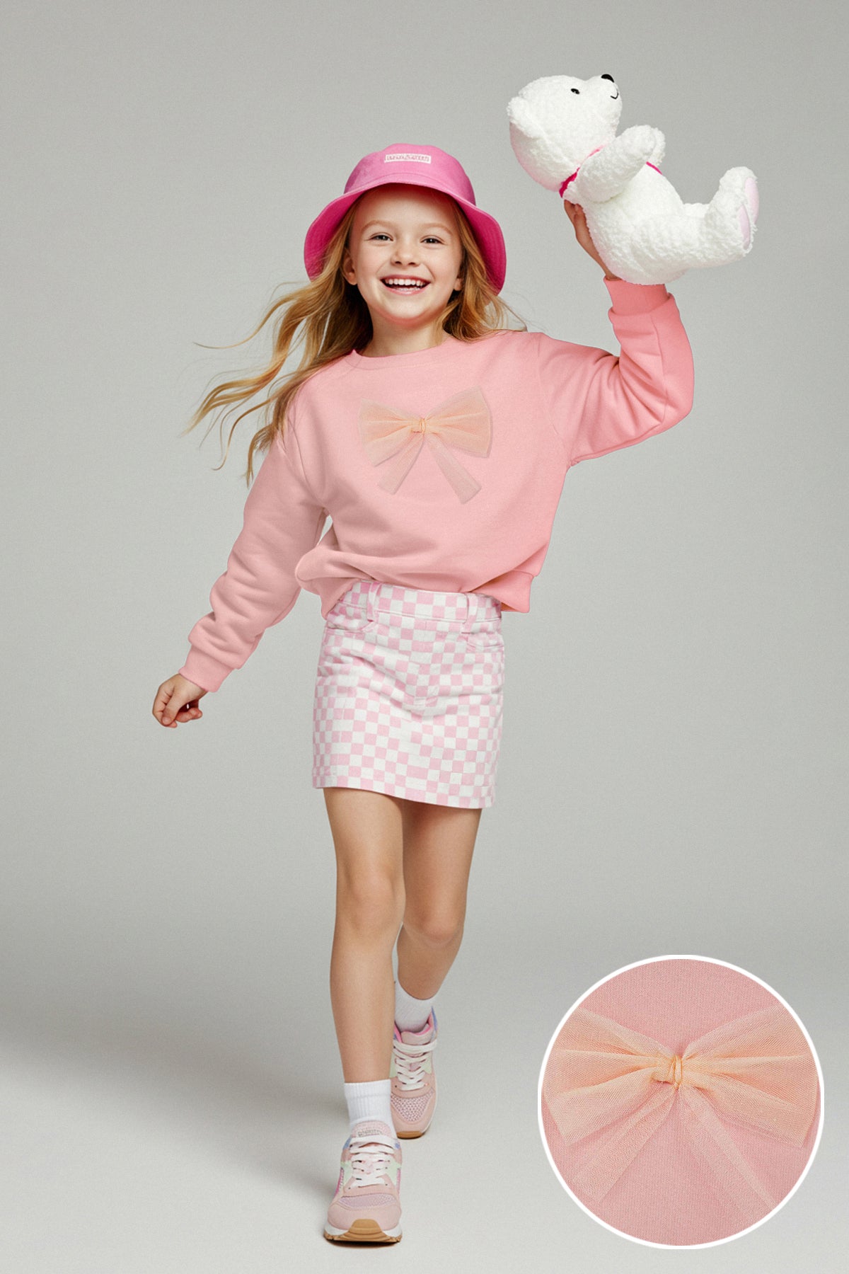 Girls' Powder Pink Bow Fleece-Lined Sweatshirt