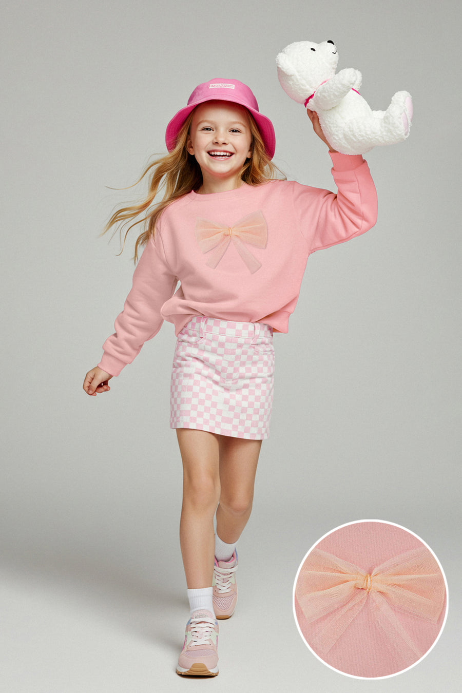 Girls' Powder Pink Bow Fleece-Lined Sweatshirt