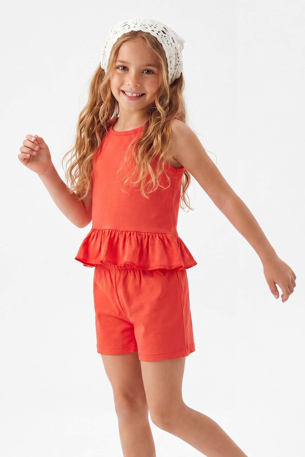 Girls' Cotton Ruffle Sleeveless Two-Piece Set