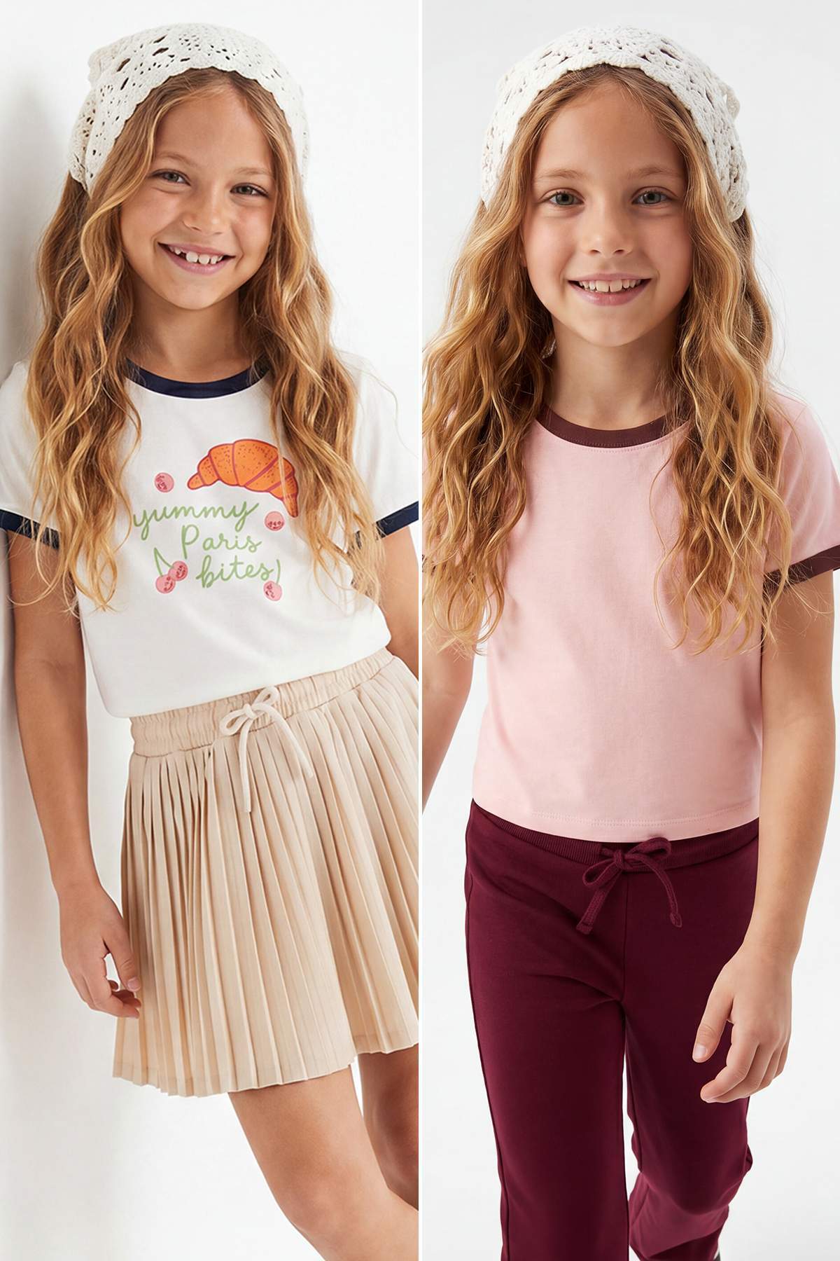 Girls' Pink & Ecru Plain T-Shirt 2-Pack