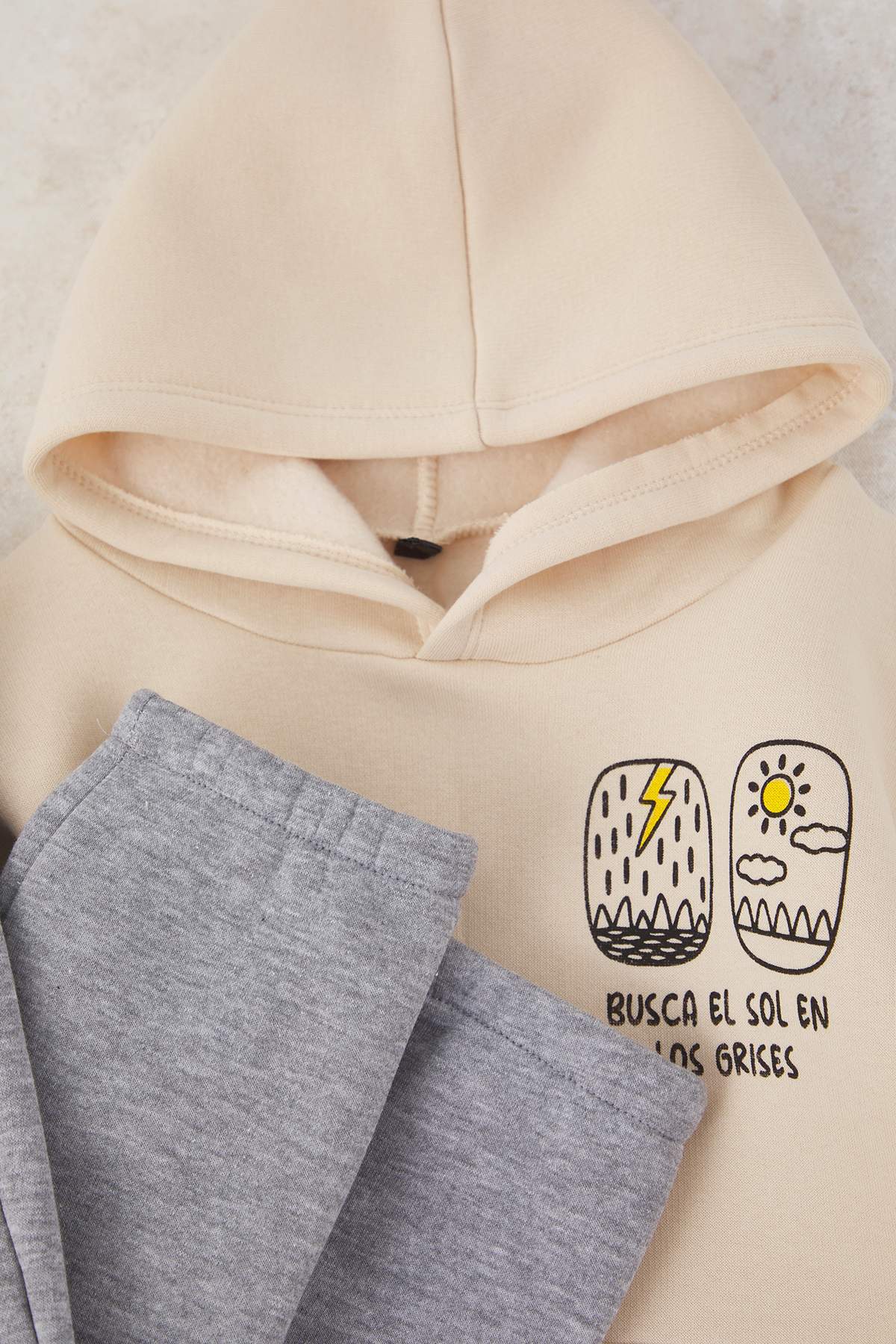 Boys' Ecru Hooded Fleece-Lined Oversized Two-Piece Set