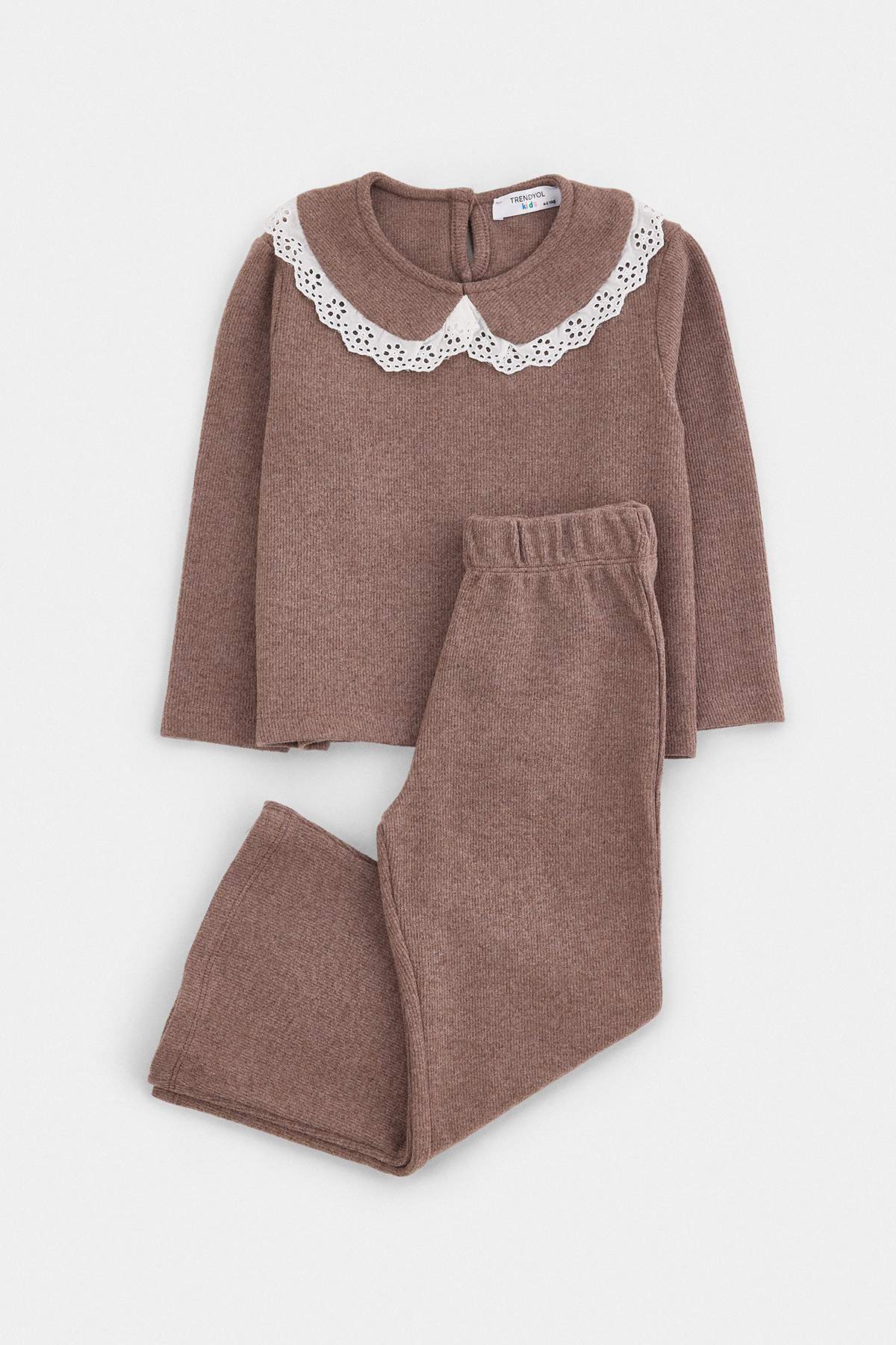 Girls' Pink Lace-Collar Top & Trousers Set