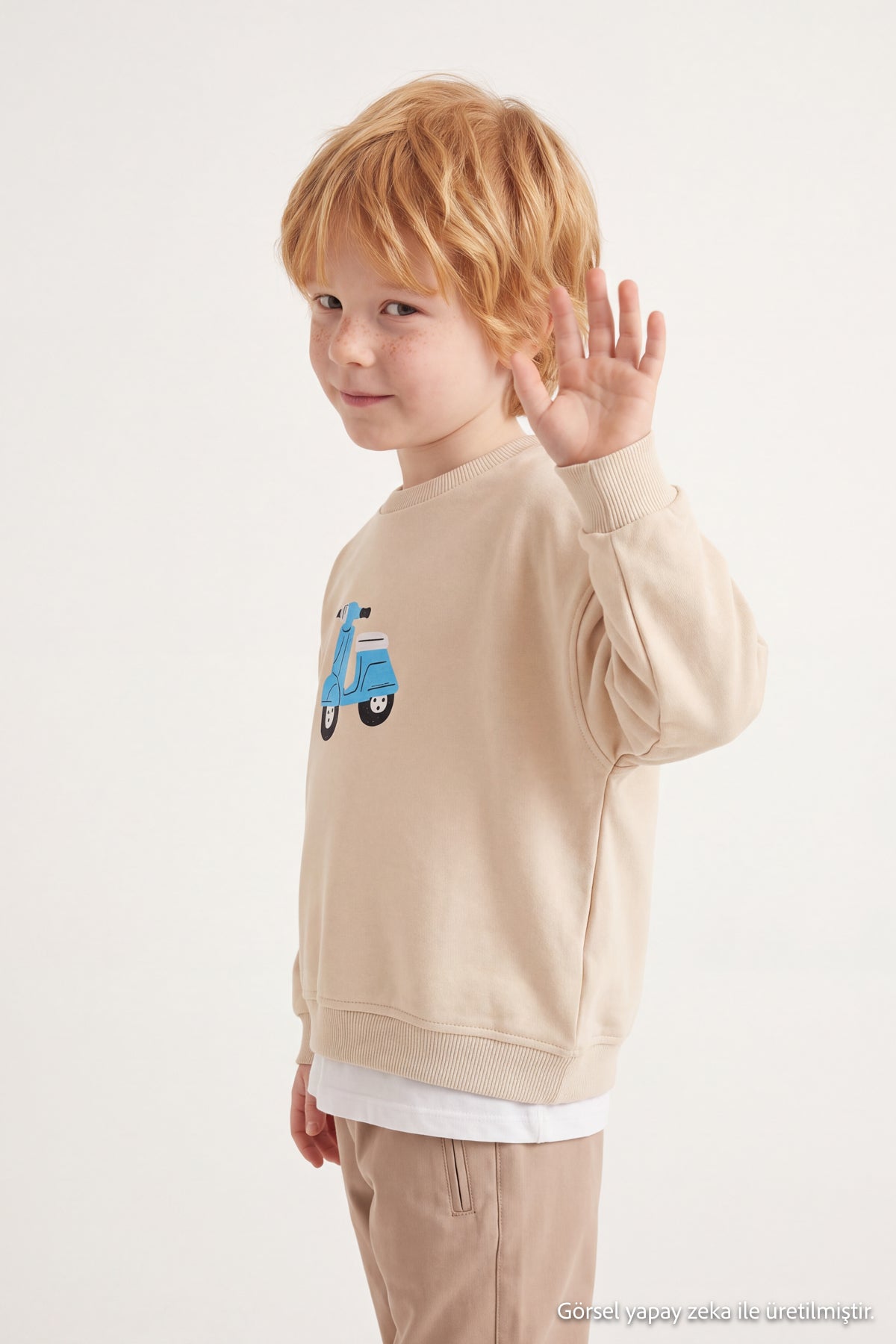 Boys' Beige Cotton Sweatshirt