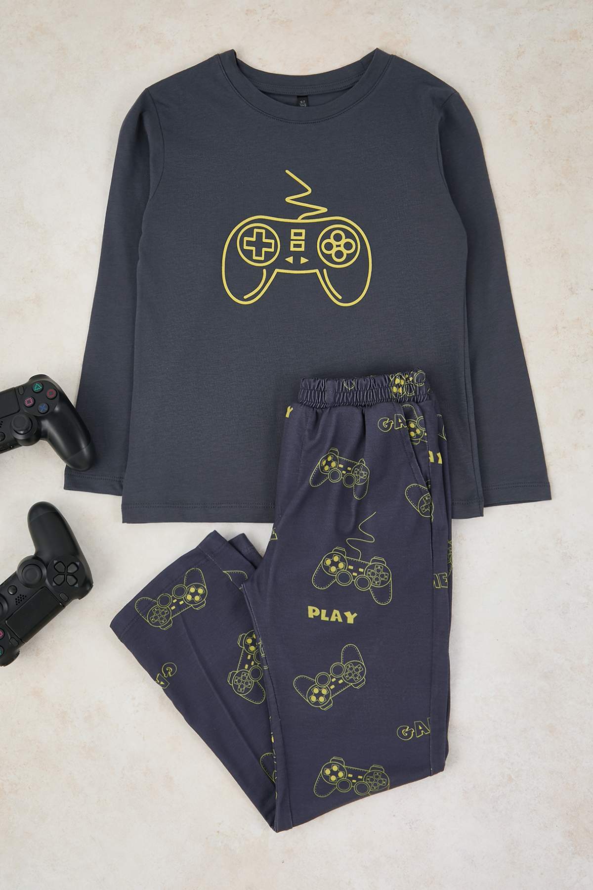 Boys' Khaki Printed Cotton Pyjama Set