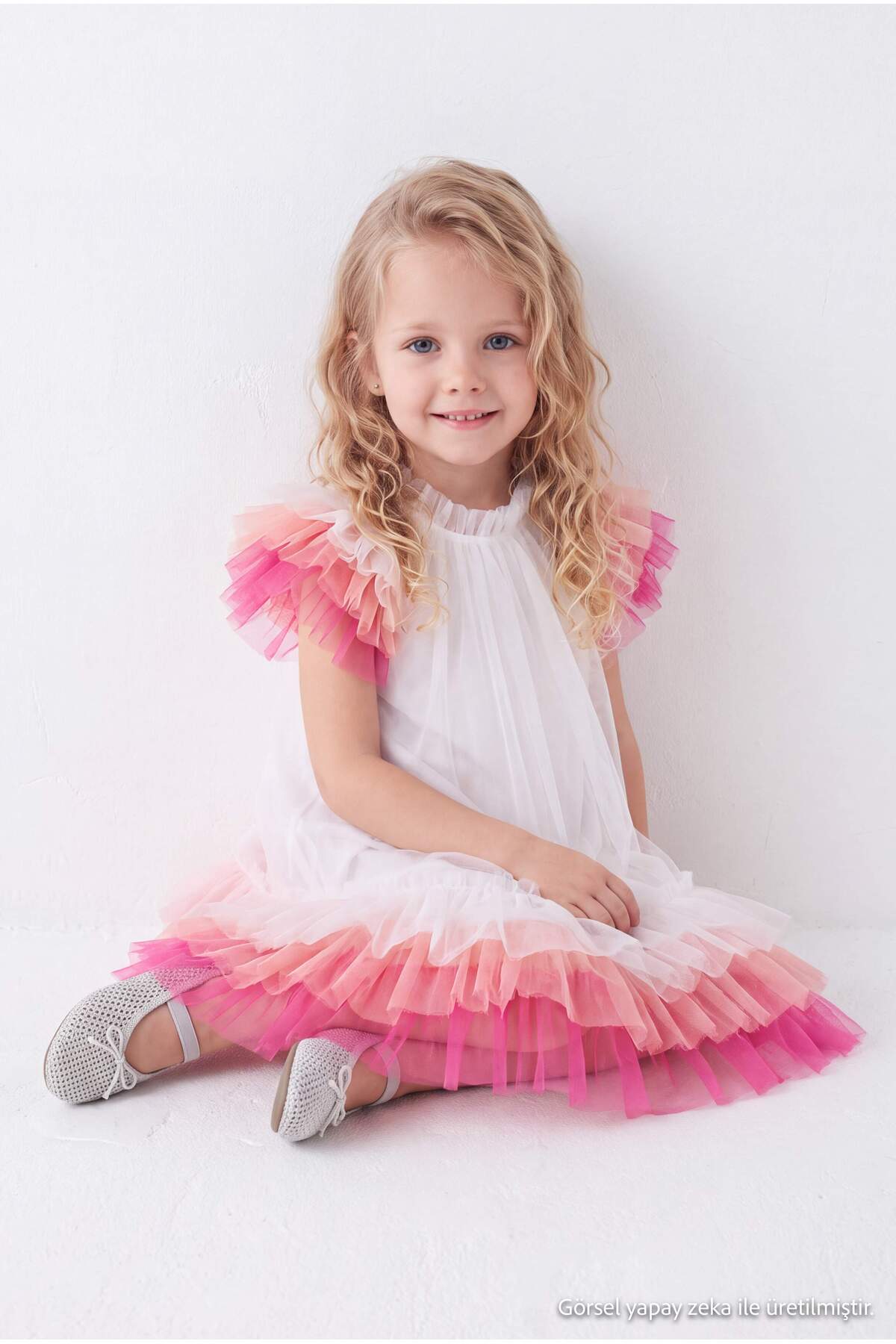 Girls' White Tulle Party Dress