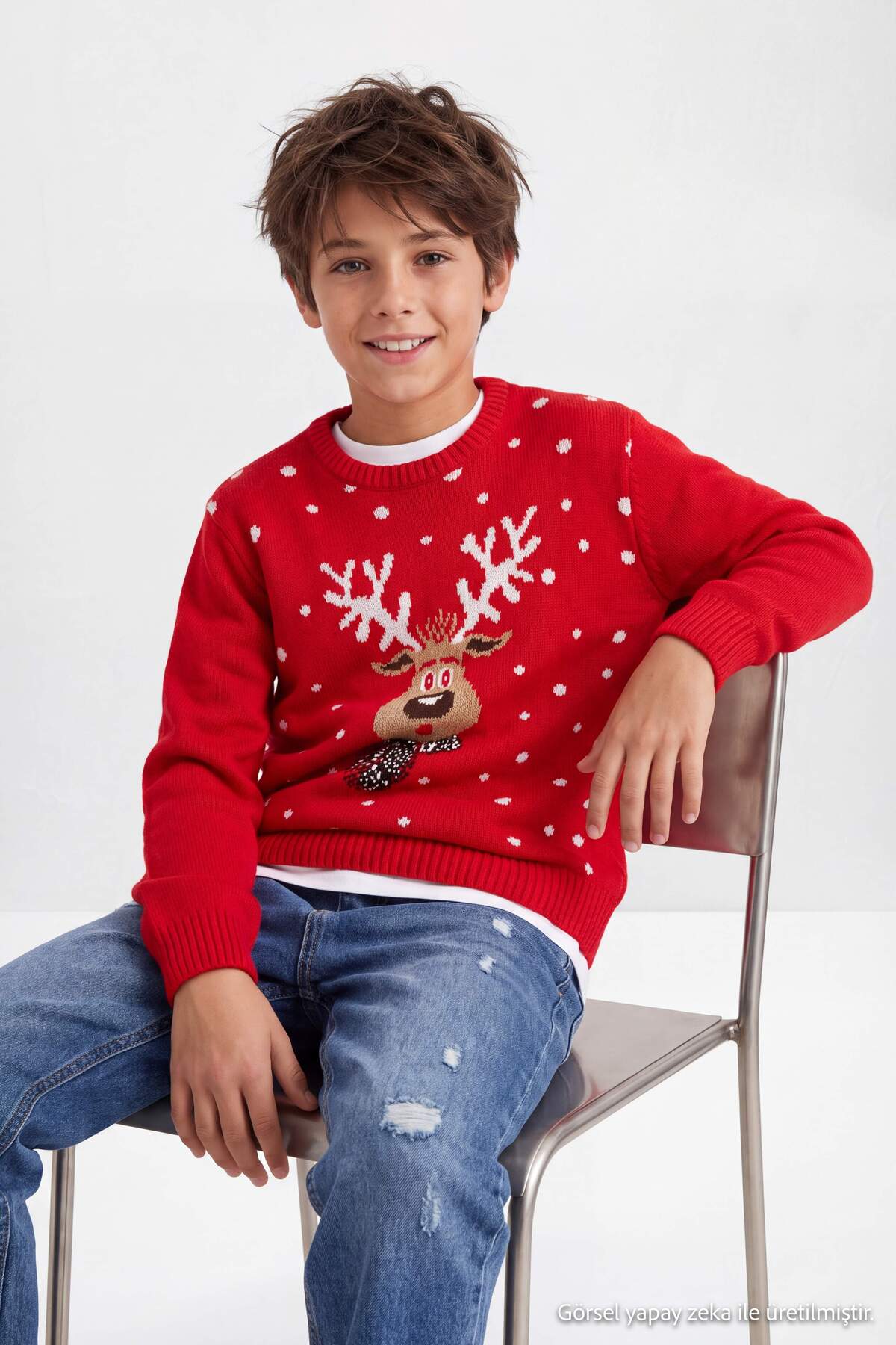 Boys' Red Reindeer Snowflake Jumper