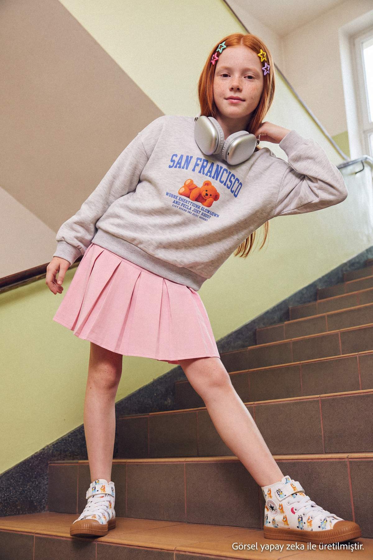 Girls' Snow-Marl Printed Thick Sweatshirt
