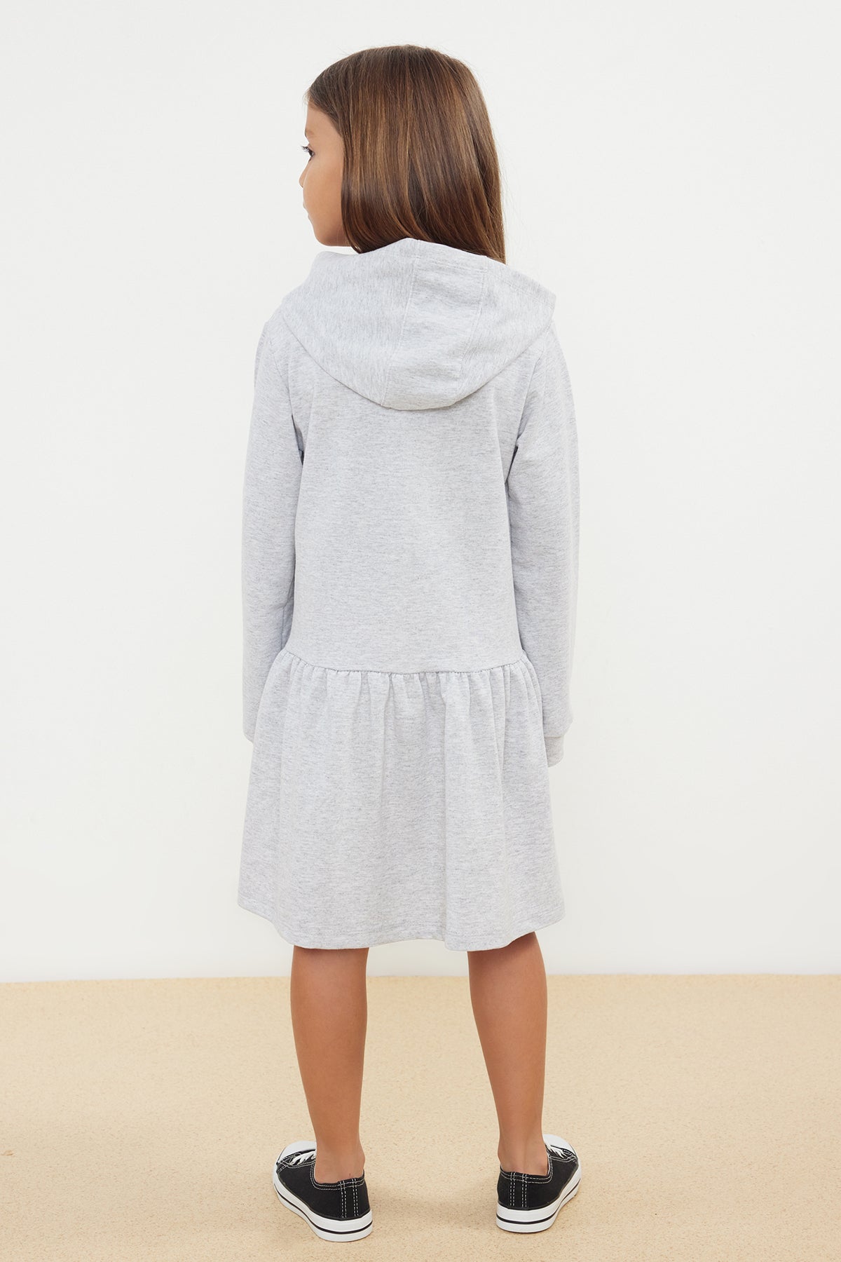 Girls' Grey Marl Hooded Cotton Sweat Dress