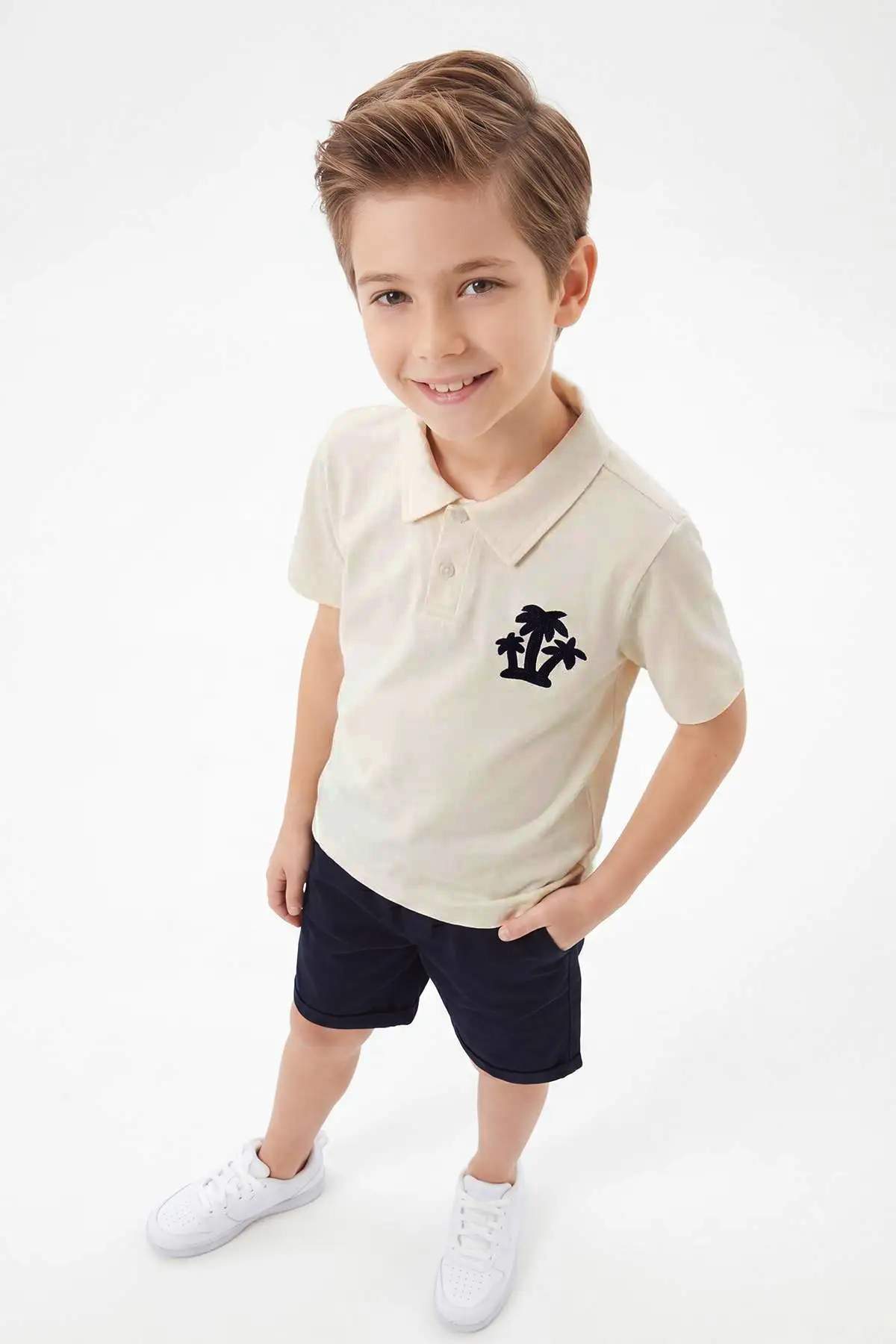 Boys' Green Embroidered Cotton Polo Short-Sleeve Set