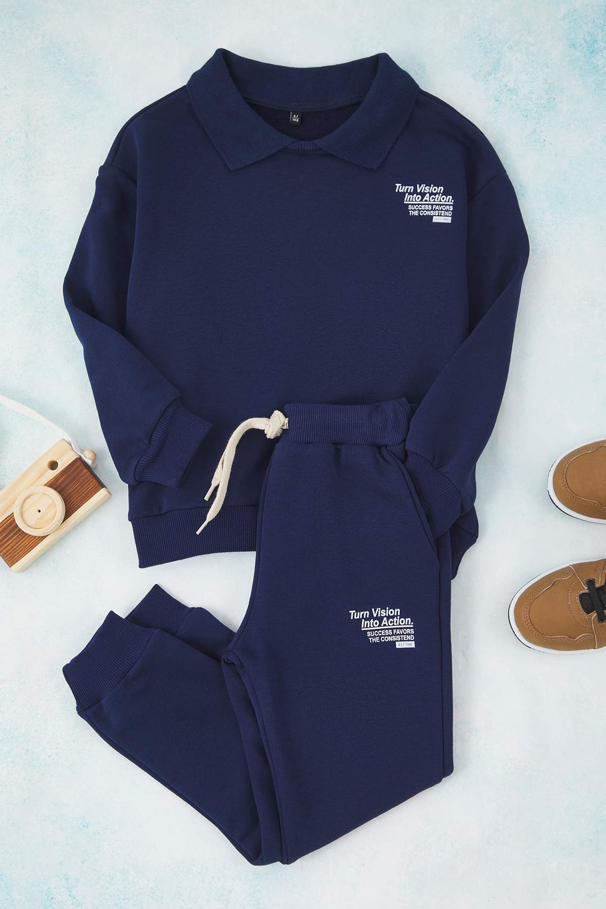 Boys' Navy Polo-Collar Sweatshirt & Jogger Set