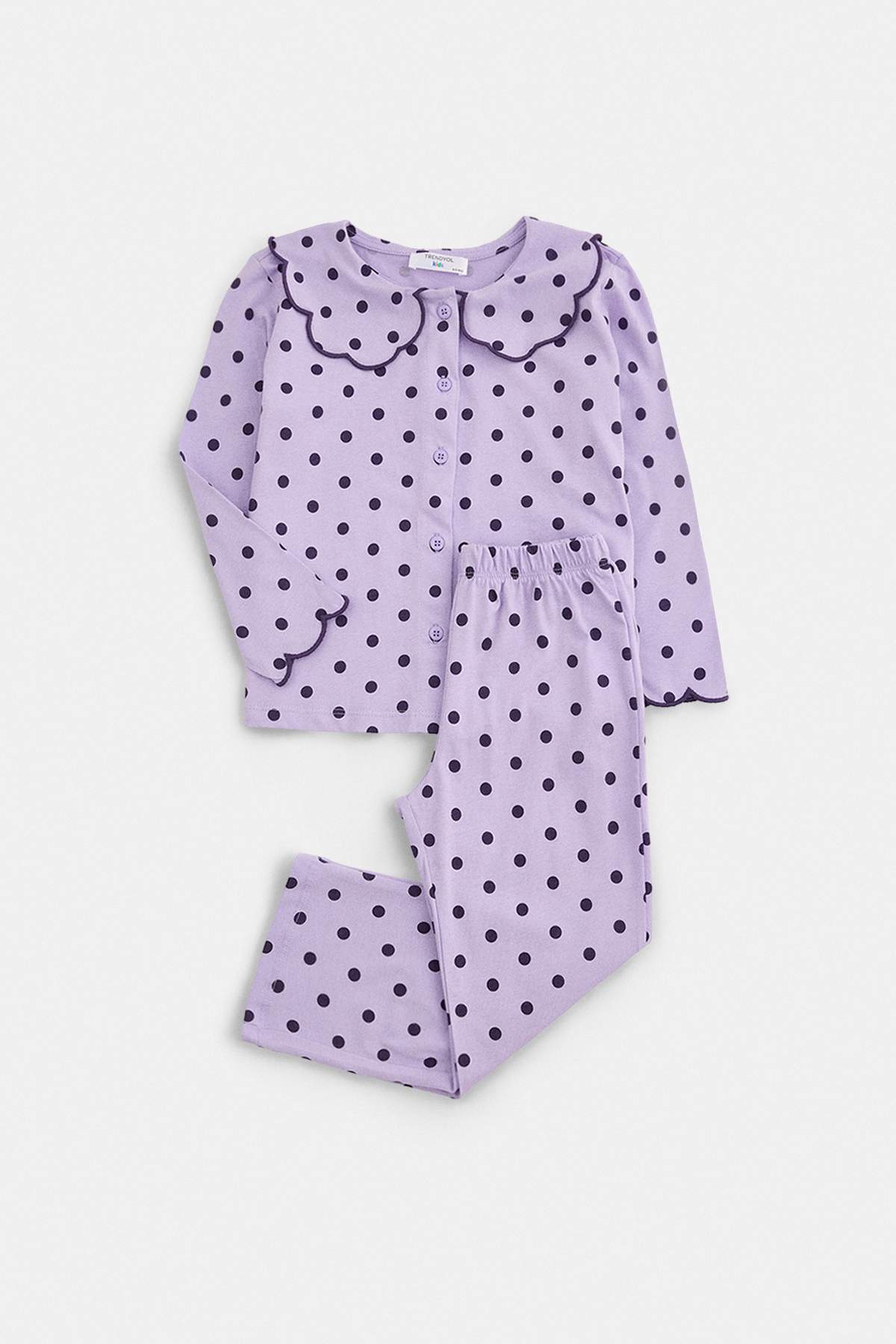 Girls' Lilac Polka-Dot Pyjama Set