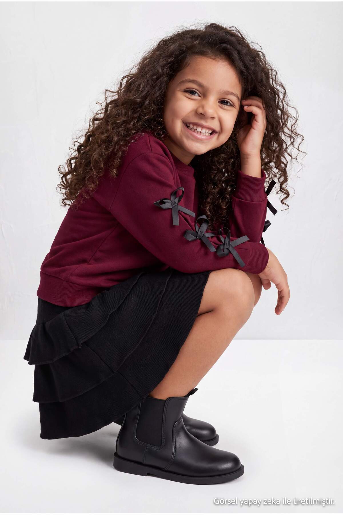 Girls' Bow-Sleeve Sweatshirt & Tiered Skirt Set