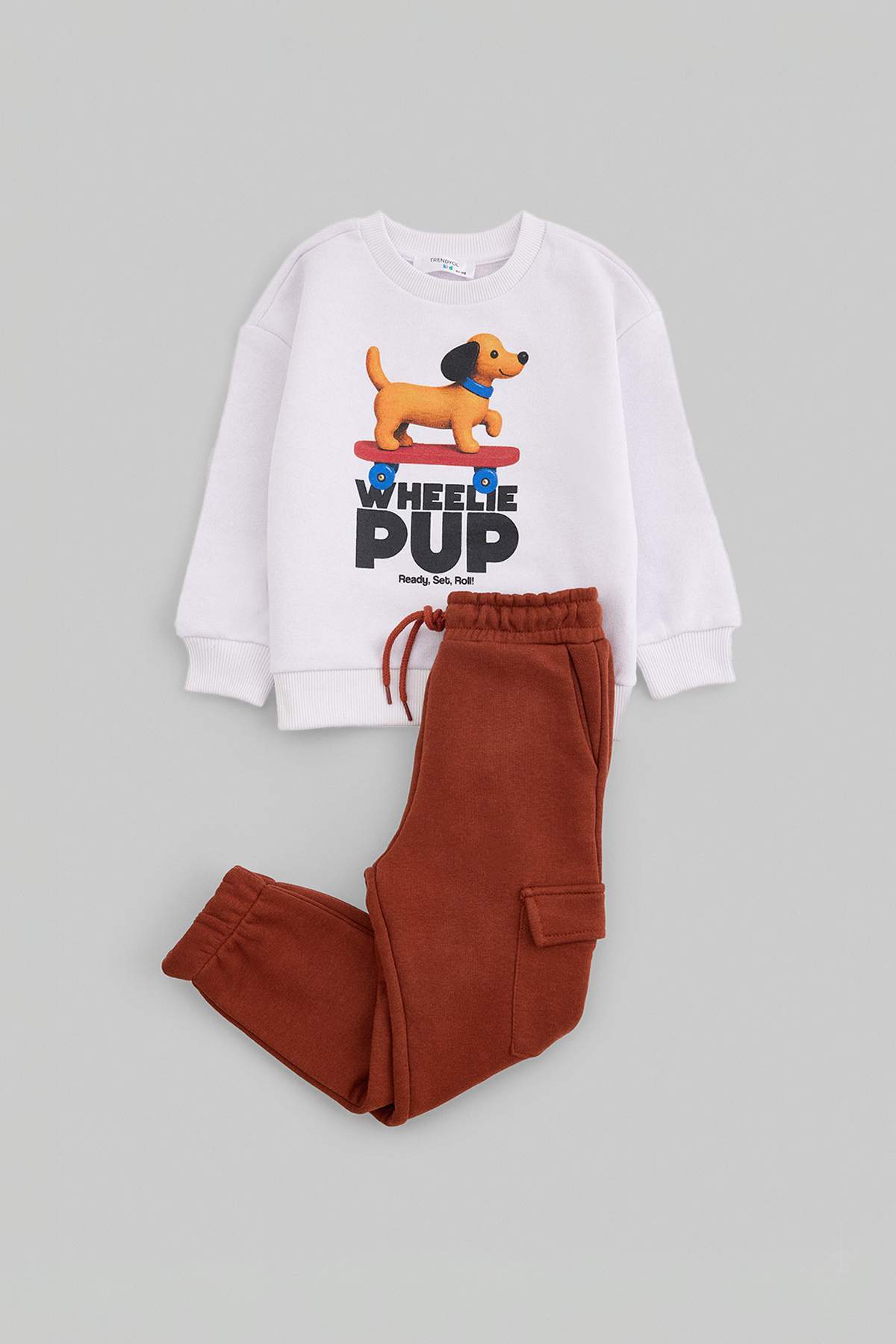 Boys' White Puppy-Print Sweatshirt & Cargo Jogger Set