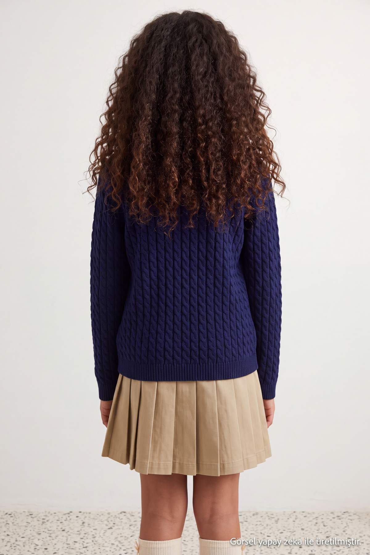 Girls' Navy Cable-Knit Cardigan
