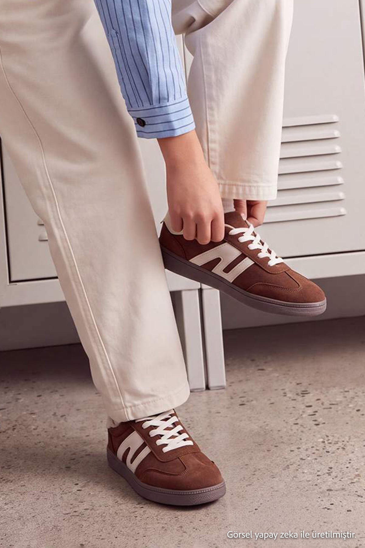 Kids' Brown Suede Retro Sneakers