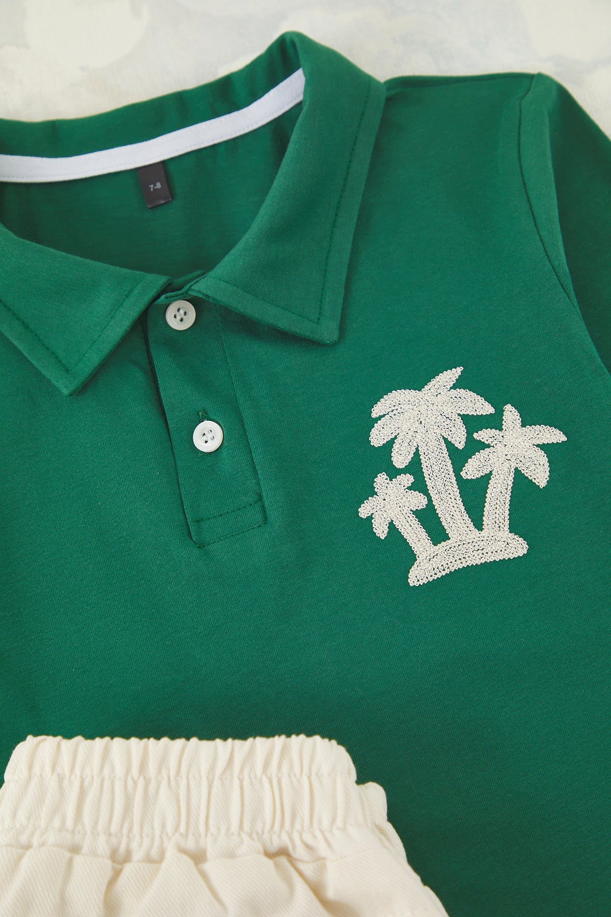 Boys' Green Embroidered Cotton Polo Short-Sleeve Set