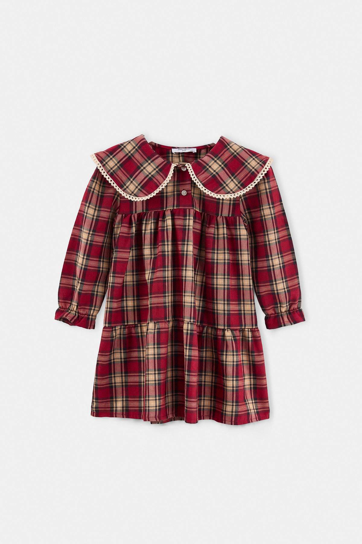 Girls' Burgundy Plaid Collared Dress