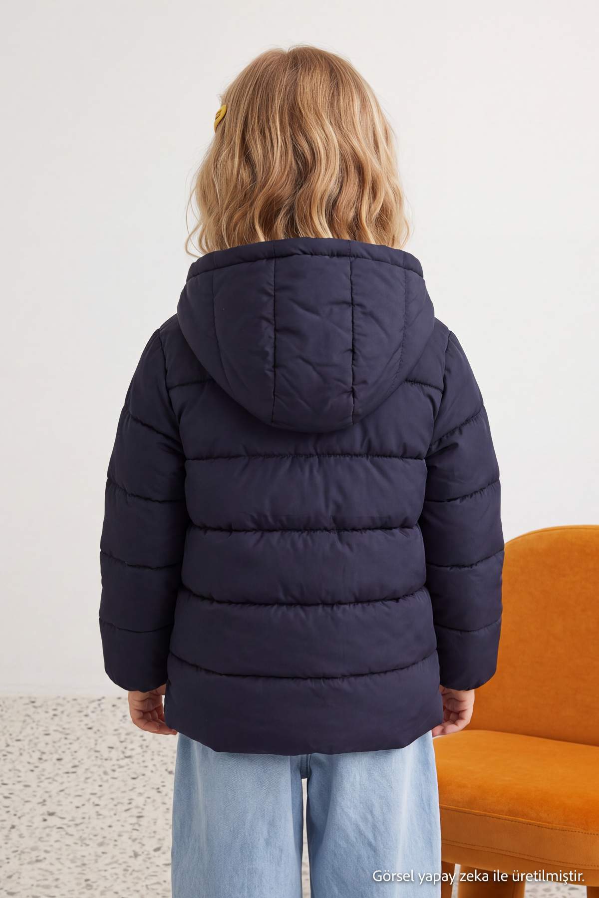 Girls' Navy Hooded Padded Coat