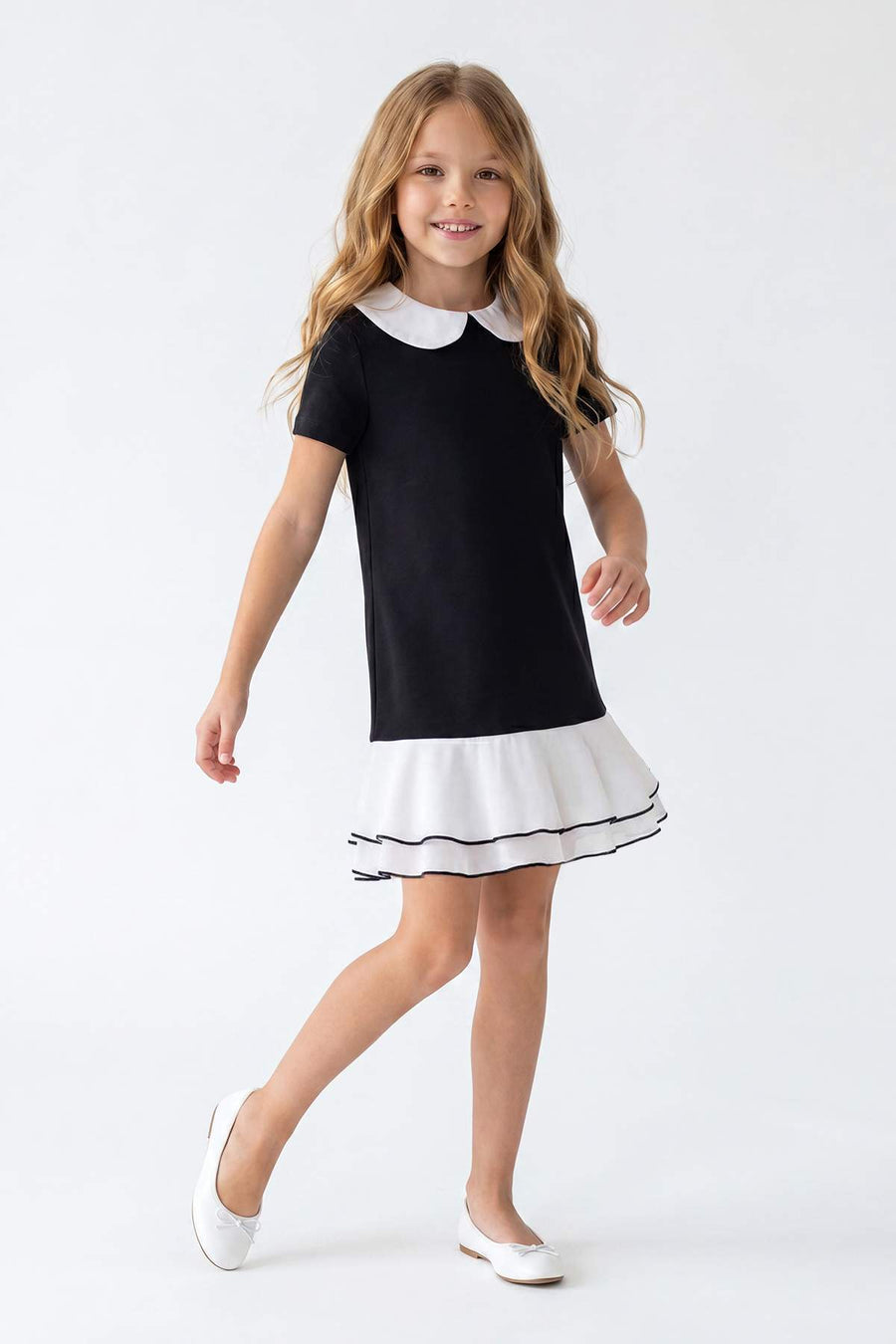 Girls' Black Plain Mini Jersey Dress