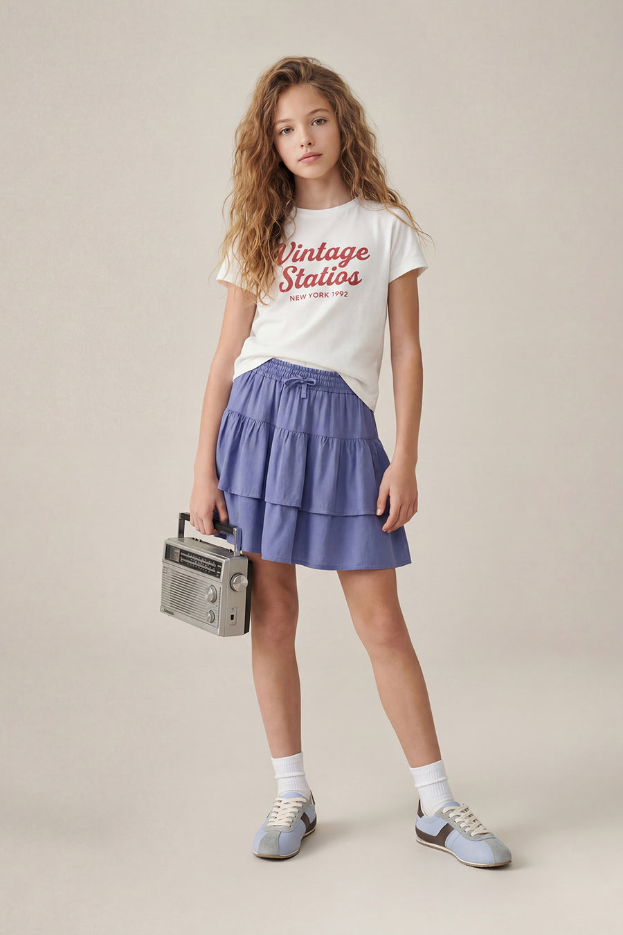 Girls' Indigo Ruffle-Detail Skirt
